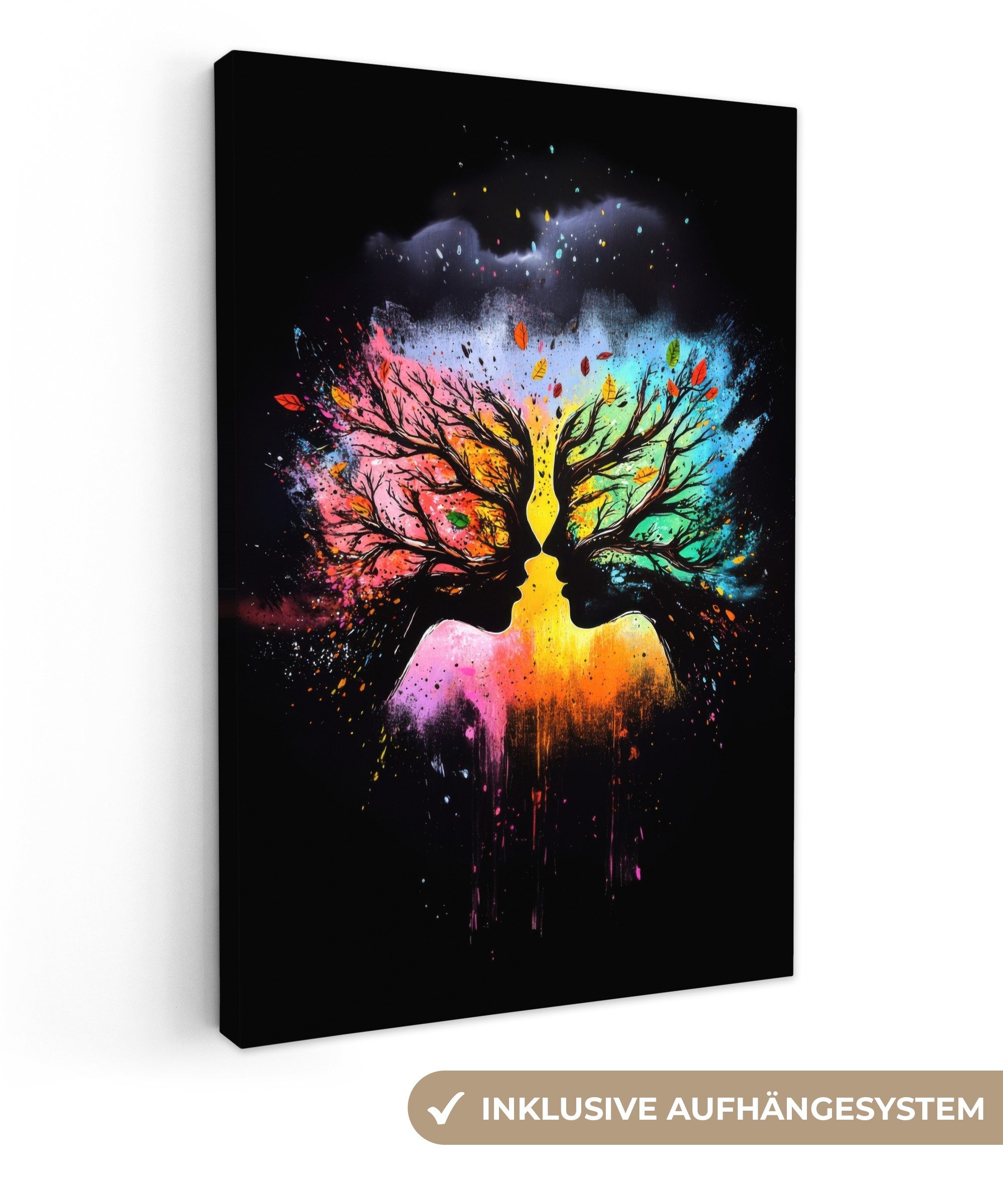 OneMillionCanvasses® Leinwandbild Gesichter - Silhouetten - Bunt - Äste, Fo günstig online kaufen