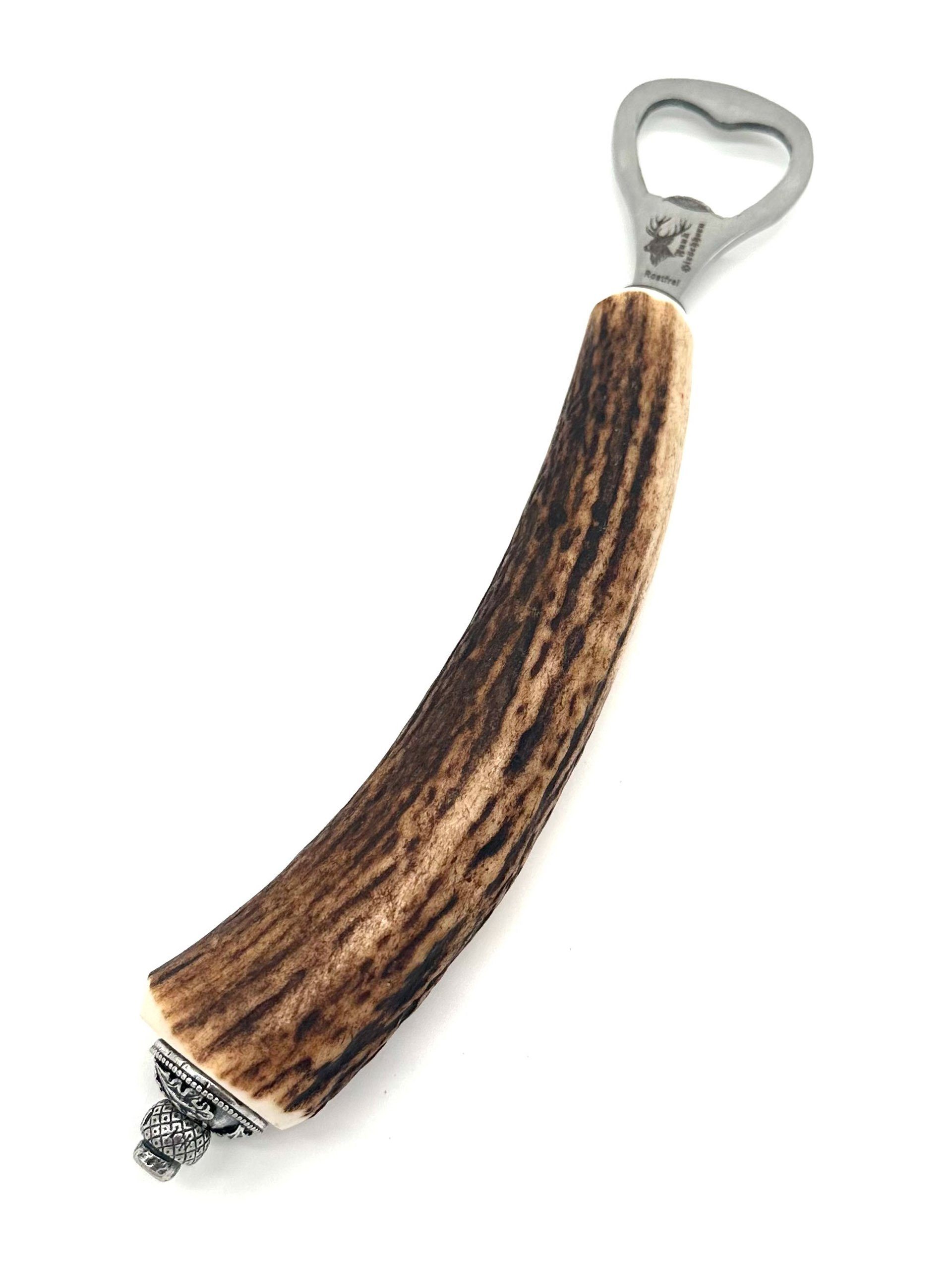Almbock Flaschenöffner Hirschhorn Getränkeöffner mit Hirschhorngriff und Schnupftabakbehälter (1-tlg), mit original Hirschhorngriff