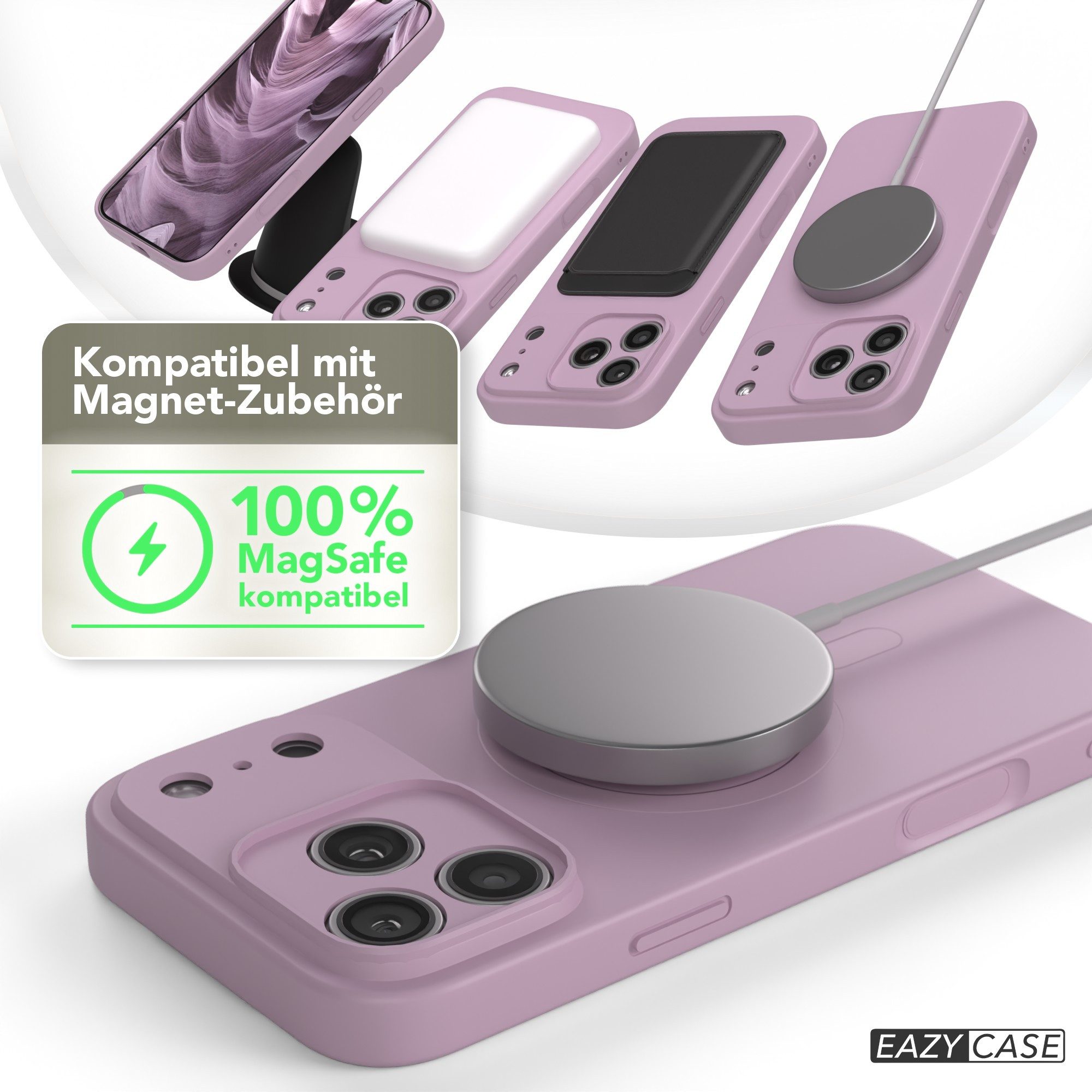 EAZY CASE Handyhülle für Apple iPhone 17 Pro Max Hülle Silikon 6,9 Zoll, MagSafe Slimcover Kameraschutz Qi-Charging Softcover weich Flieder – Bild 5 von 5