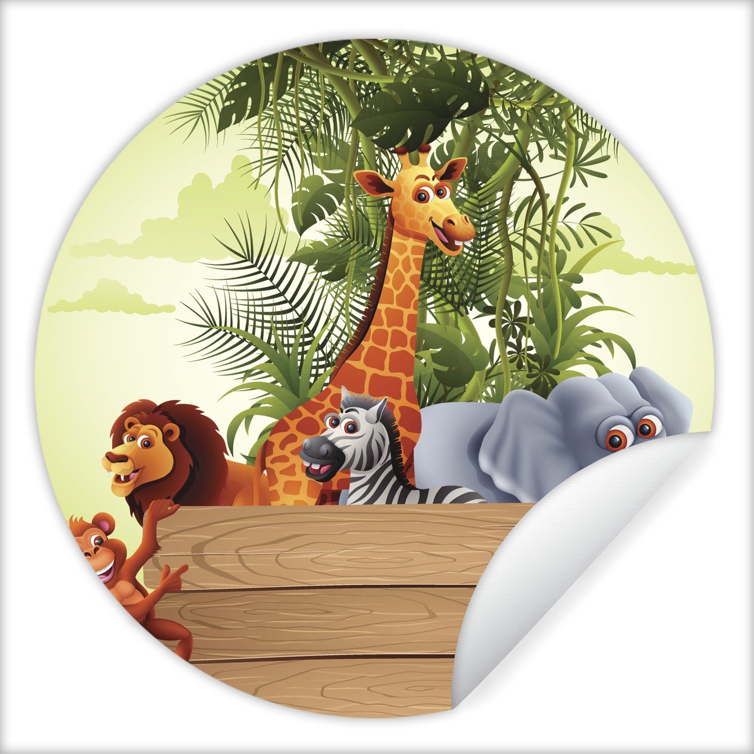 MuchoWow Wandsticker Dschungeltiere - Natur - Kinder - Giraffe (1 St), Tapetenkreis für Kinderzimmer, Tapetenaufkleber, Rund, Wohnzimmer