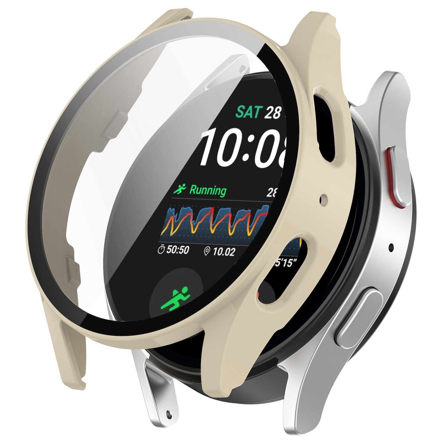 Wigento Smartwatch-Hülle Für Samsung Galaxy Watch 7 44mm Kunststoff PC Hülle + Hart Glas Beige