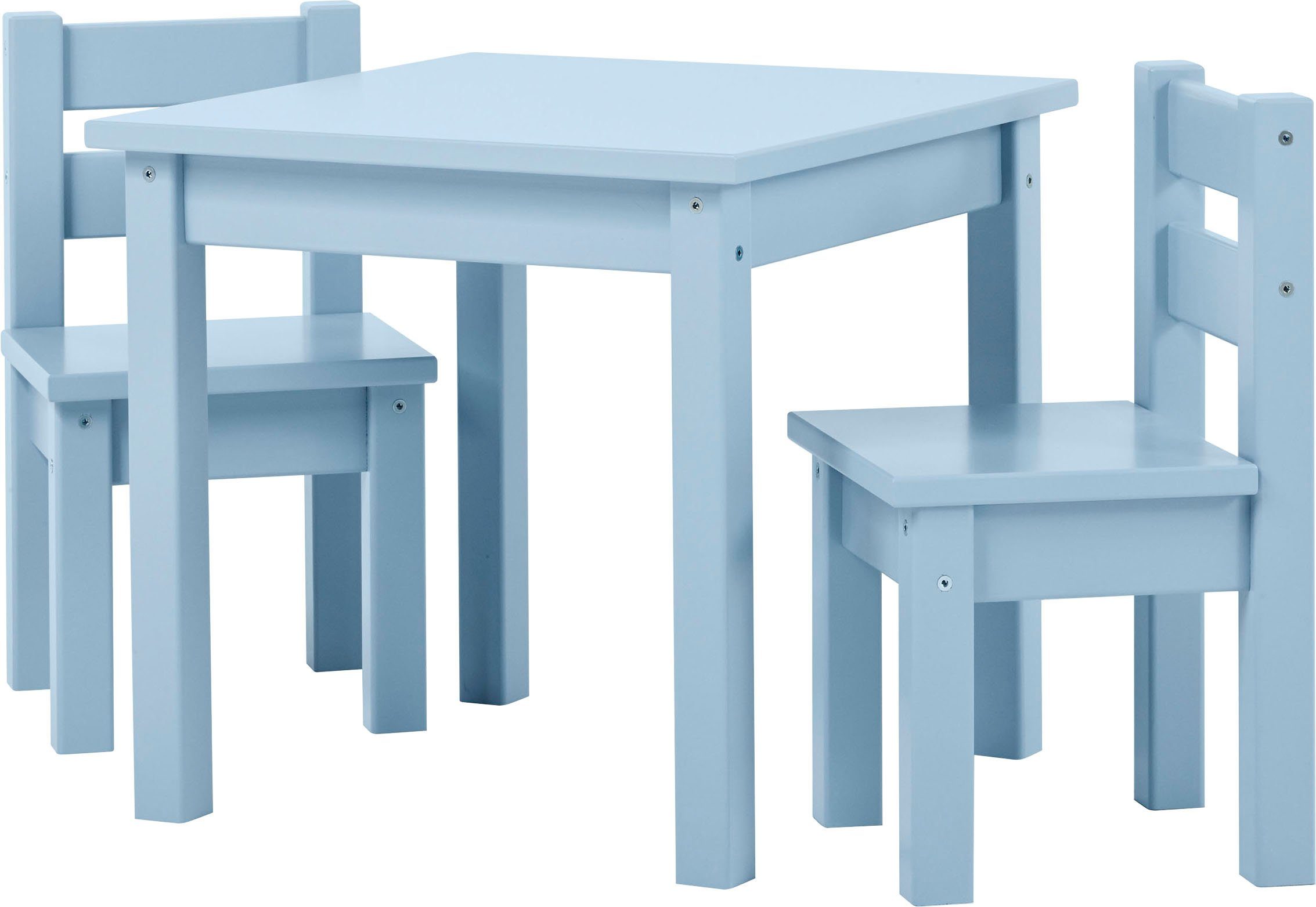 Hoppekids Kindersitzgruppe MADS Kindersitzgruppe, (Set, 4-tlg., 1 Tisch, 3 Stühle), in vielen Farben, mit drei Stühlen blau