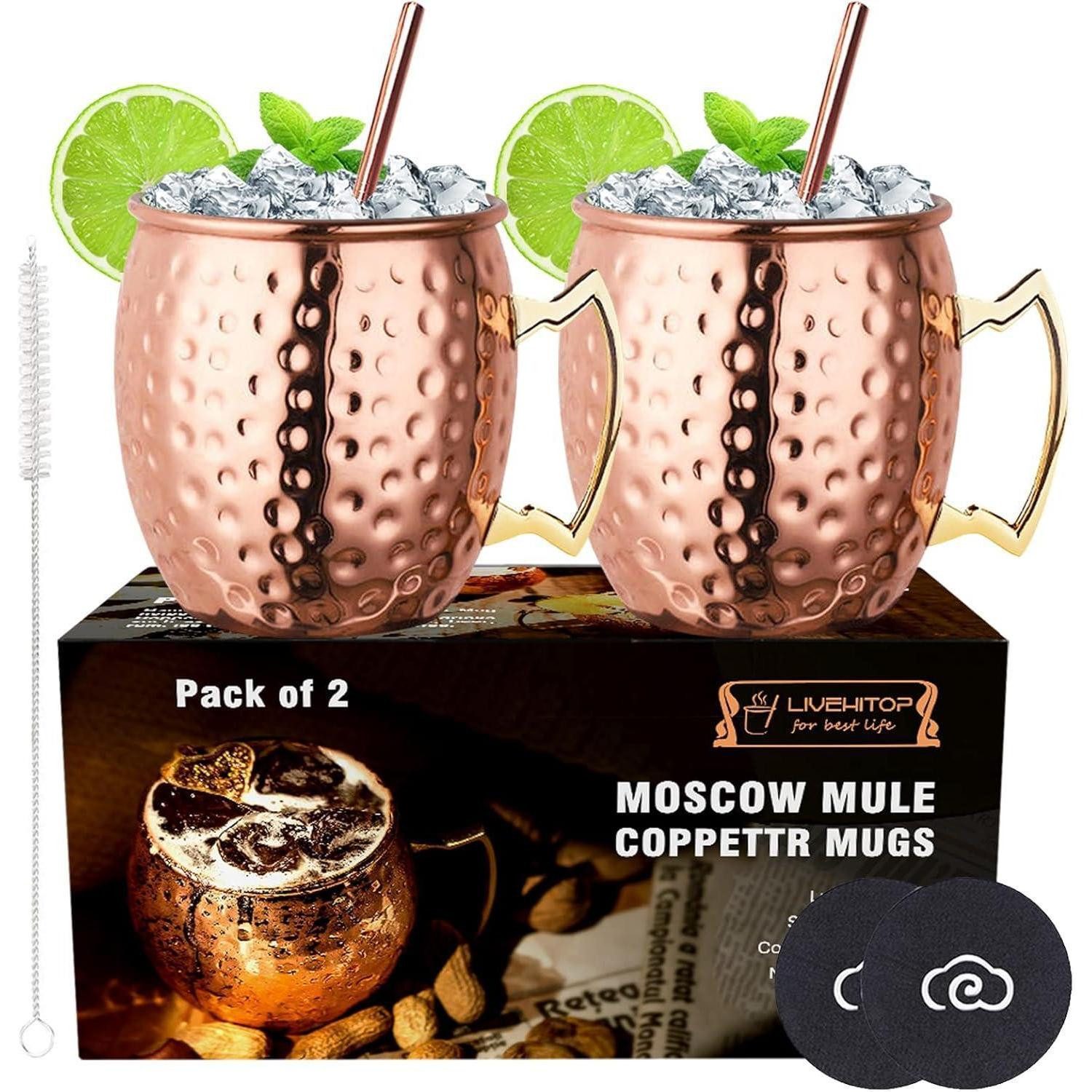 LuxusKollektion Cocktailglas Kupferbecher Moscow Mule Set Untersetzer Flaschenöffner Bar 2, Metall