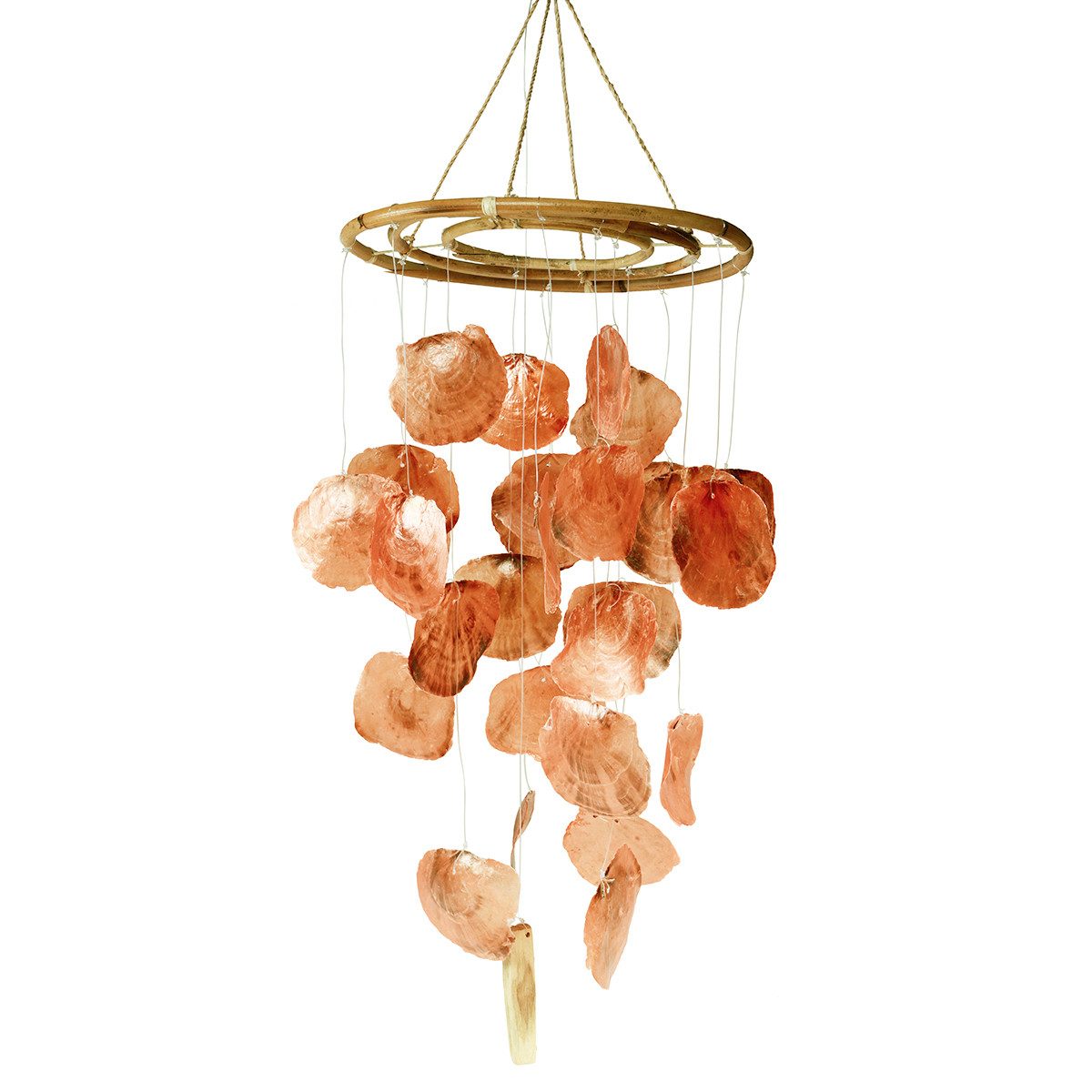 Dekofigur Maritimes Capiz Windspiel Klangspiel aus Holz in Orange, Deko für