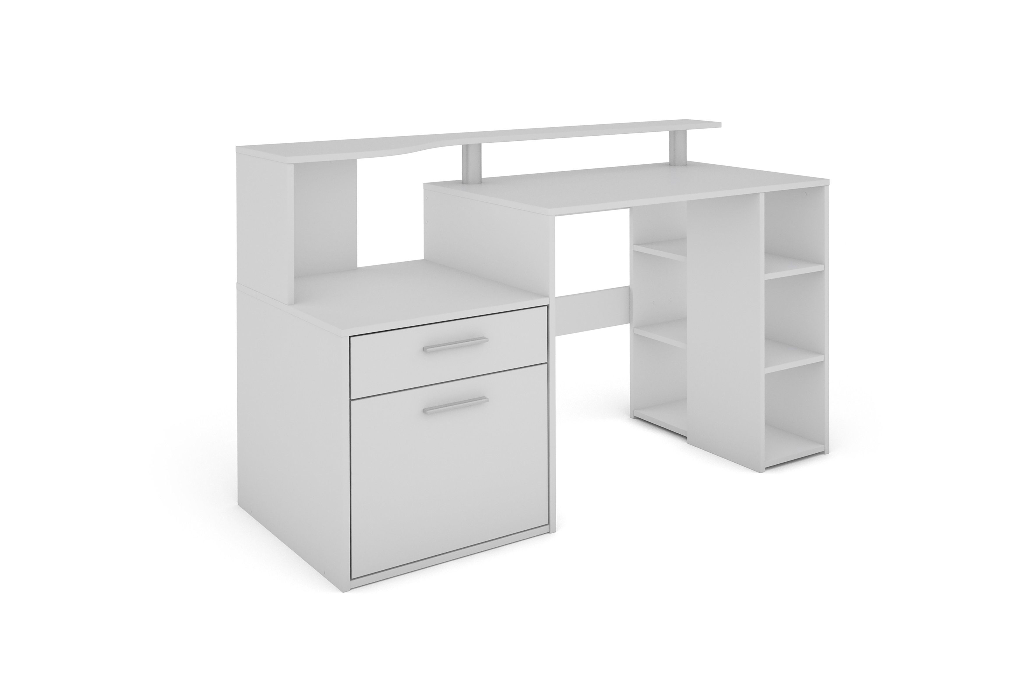 byLIVING Schreibtisch LOUIS (Bürotisch in weiß, 1 Tür + 1 Schubkasten + 3 offenen Fächern), B 140, H 89, T 55 cm