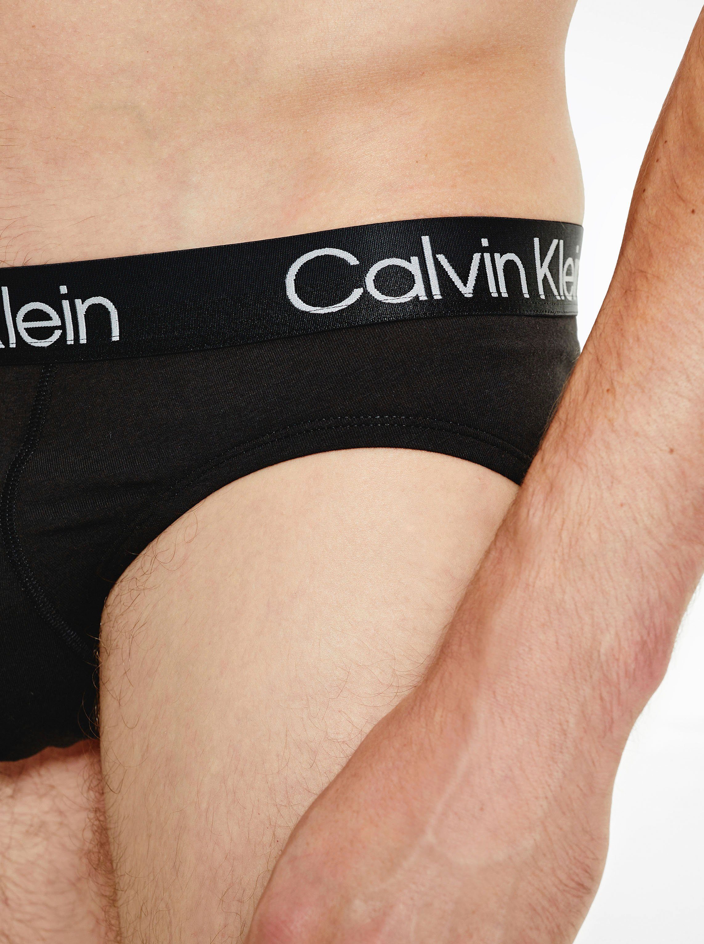 Bund auf Slip mit 3-St) (Packung, Klein schwarz Logodruck dem Underwear Calvin