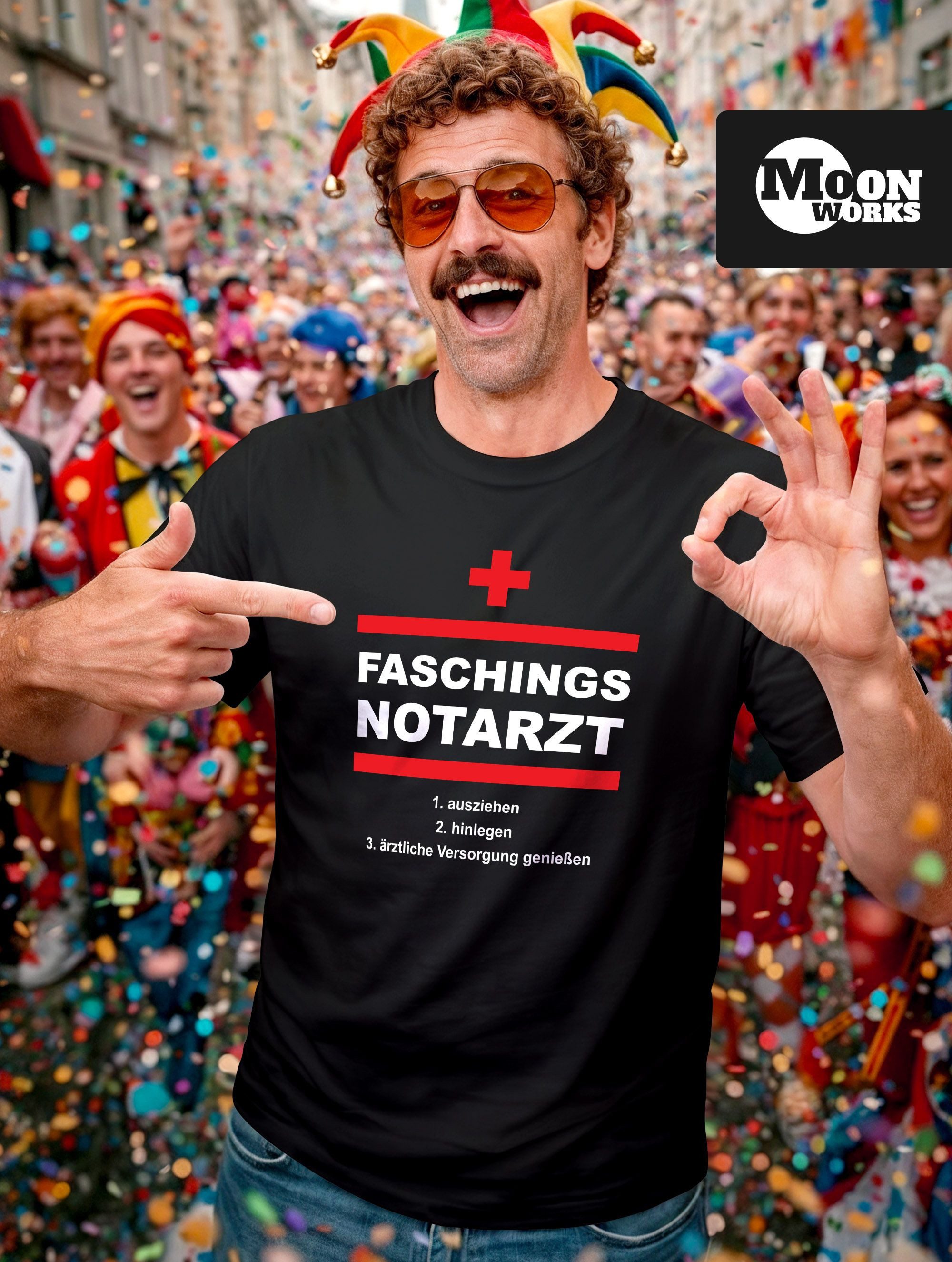 MoonWorks Print-Shirt Herren T-Shirt Karneval Faschings Notarzt lustiges Party-Shirt mit Print