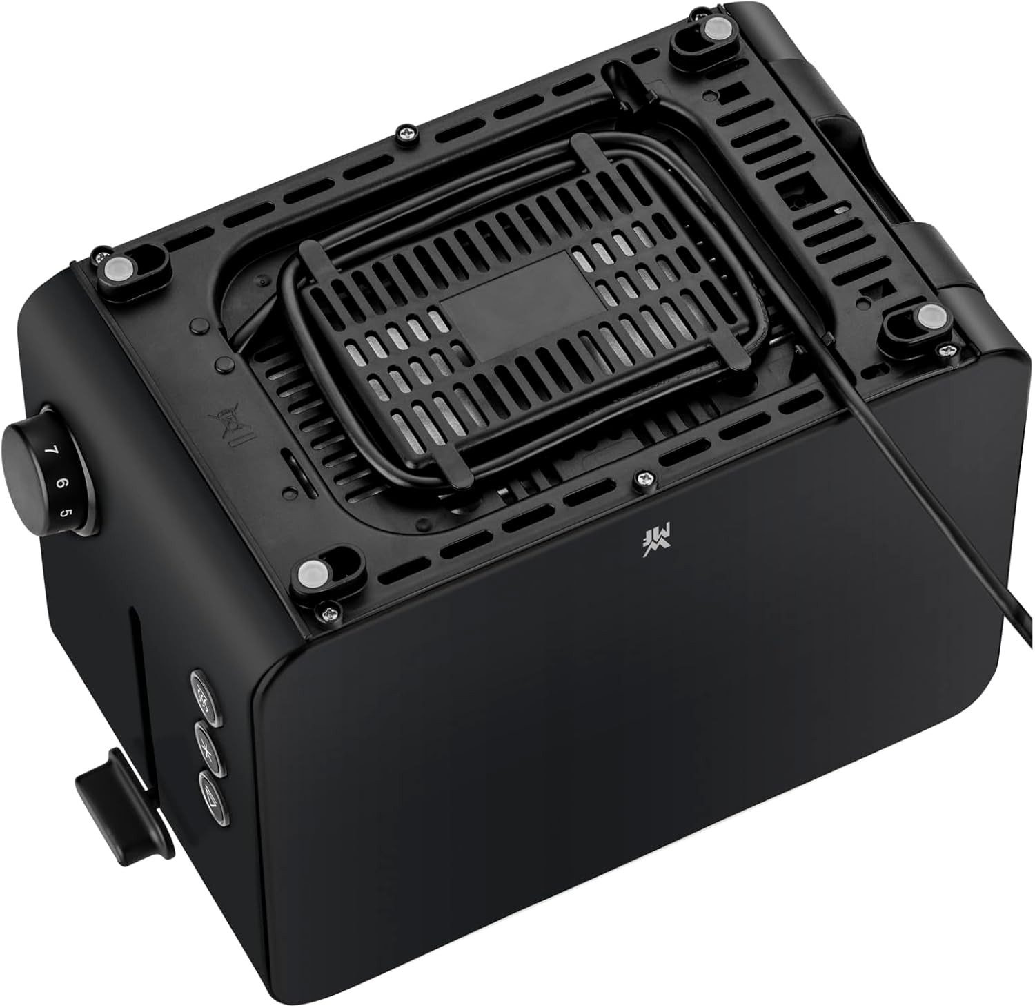 WMF Toaster Stelio Edition Deep Black, 2-Scheiben-Toaster mit Brötchenaufsatz, 2 kurze Schlitze, für 2 Scheiben, 1050 W, 7 Bräunungsstufen, Brotzentrierung, Krümelschublade, Cromargan Gehäuse