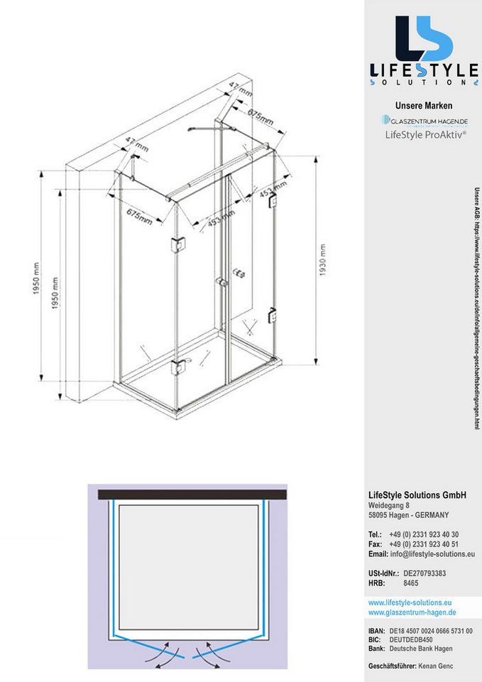 Thumbnail - Glaszentrum Hagen Eckdusche Glaszentrum Hagen - 75x100x75x195cm - Ares U-Duschkabine Dusche Duscha