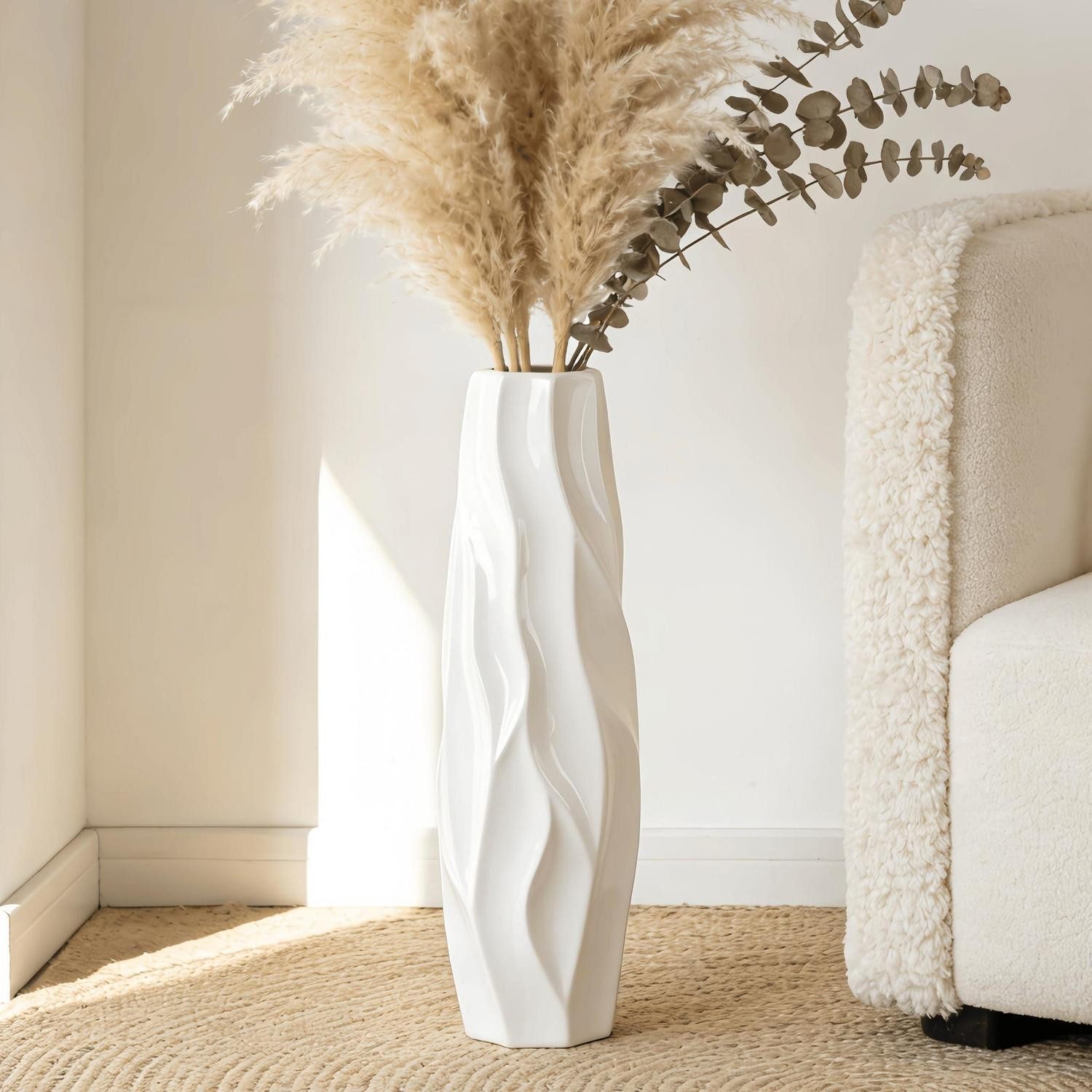 LuxusKollektion Bodenvase Bodenvase Keramik Weiß 45cm Minimalistisch (1 St)