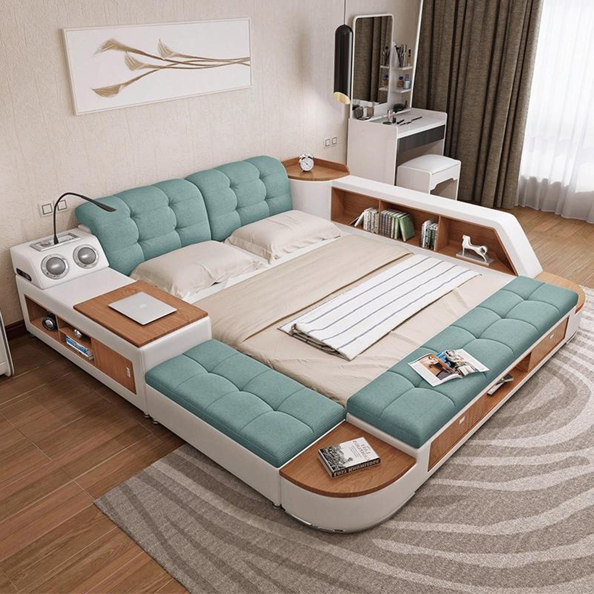 Moderne Multifunktion Hotel Blau Neu Polster Doppel Luxus JVmoebel Bett Betten