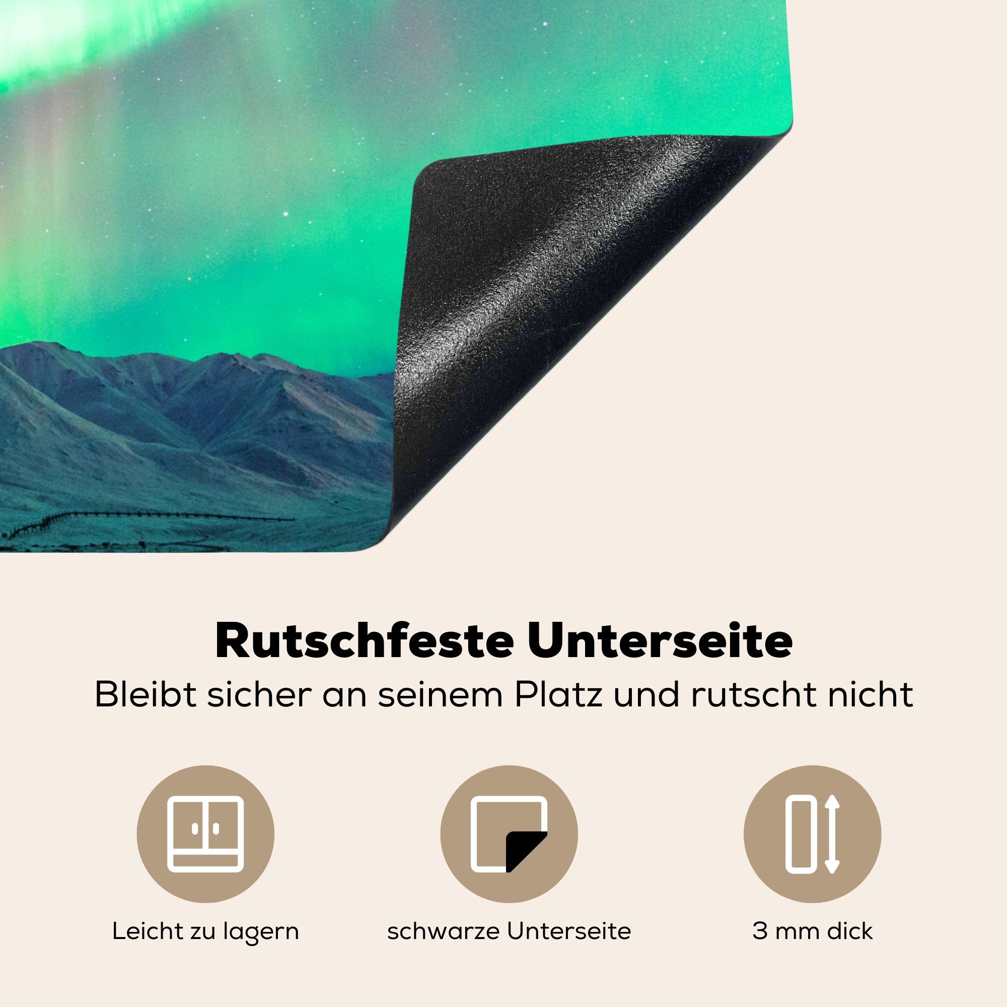 - Induktionsmatte Vinyl, Ceranfeldabdeckung cm, die küche, - (1 Grün 59x52 - MuchoWow Nordlichter Rosa Herdblende-/Abdeckplatte für Sternenhimmel, tlg),