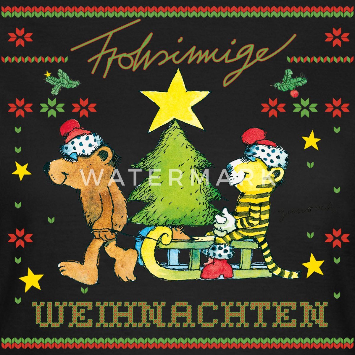 Spreadshirt T-Shirt Janosch Frohsinnige Weihnachten Ugly Christmas Frauen T günstig online kaufen
