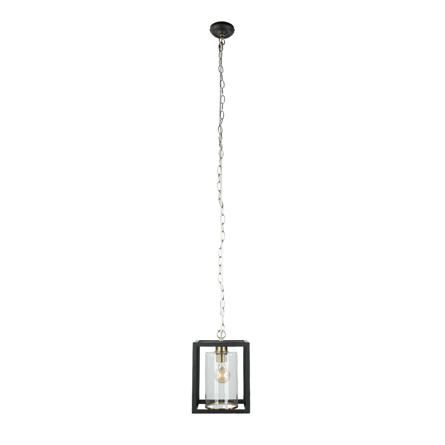 Licht-Erlebnisse Pendelleuchte COVENTRY, ohne Leuchtmittel, Metall Glas B: 20 cm H: max. 140 cm in Schwarz Gold E27 Vintage Look
