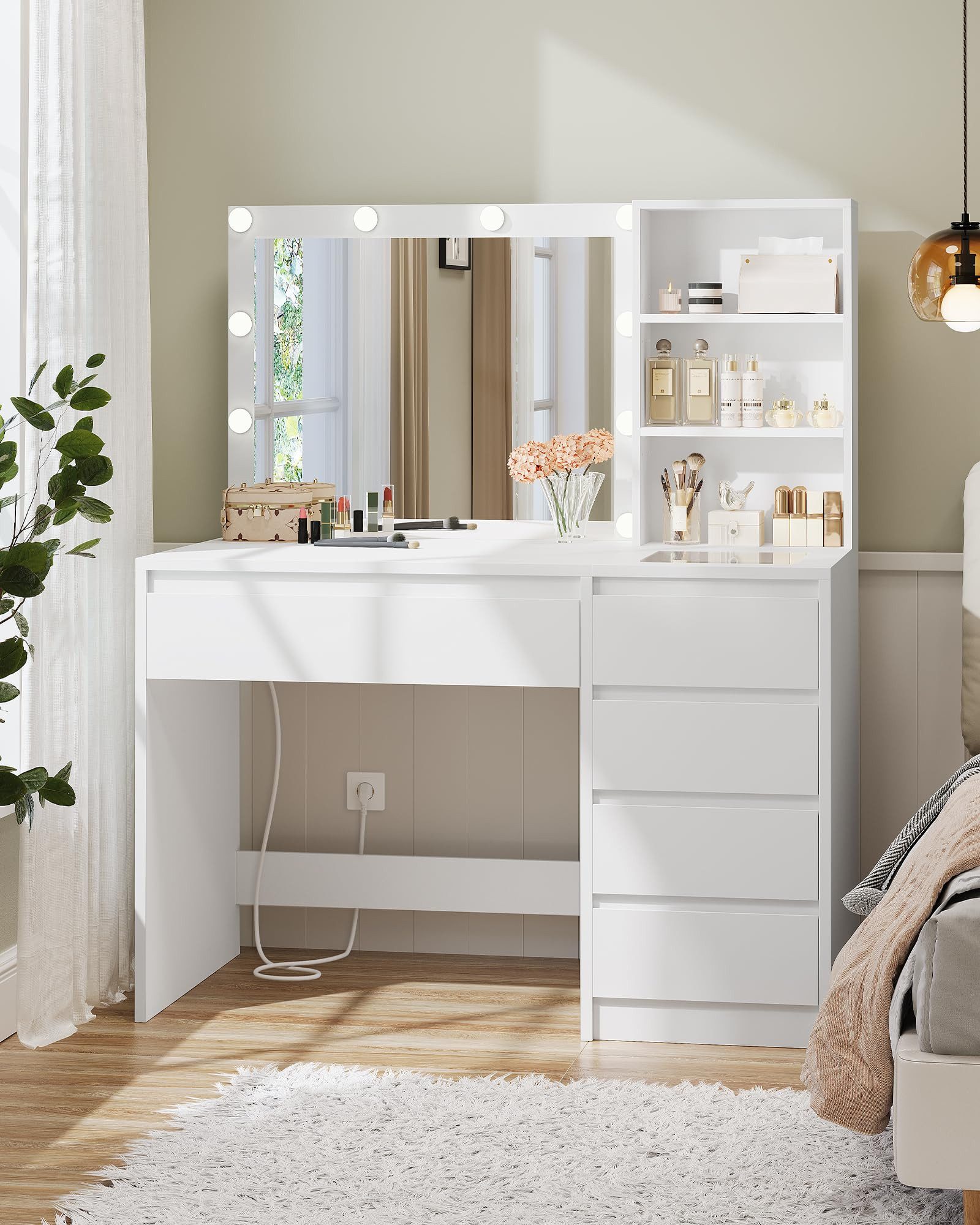 MSMASK Schminktisch Kosmetiktisch Frisiertisch mit 5 Schubladen und Beleuch günstig online kaufen