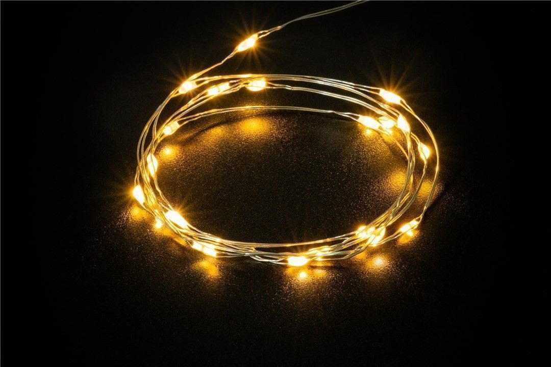 LED Dekolicht 20er LED Silberdraht Lichterkette inkl. Timer, warm-weiß