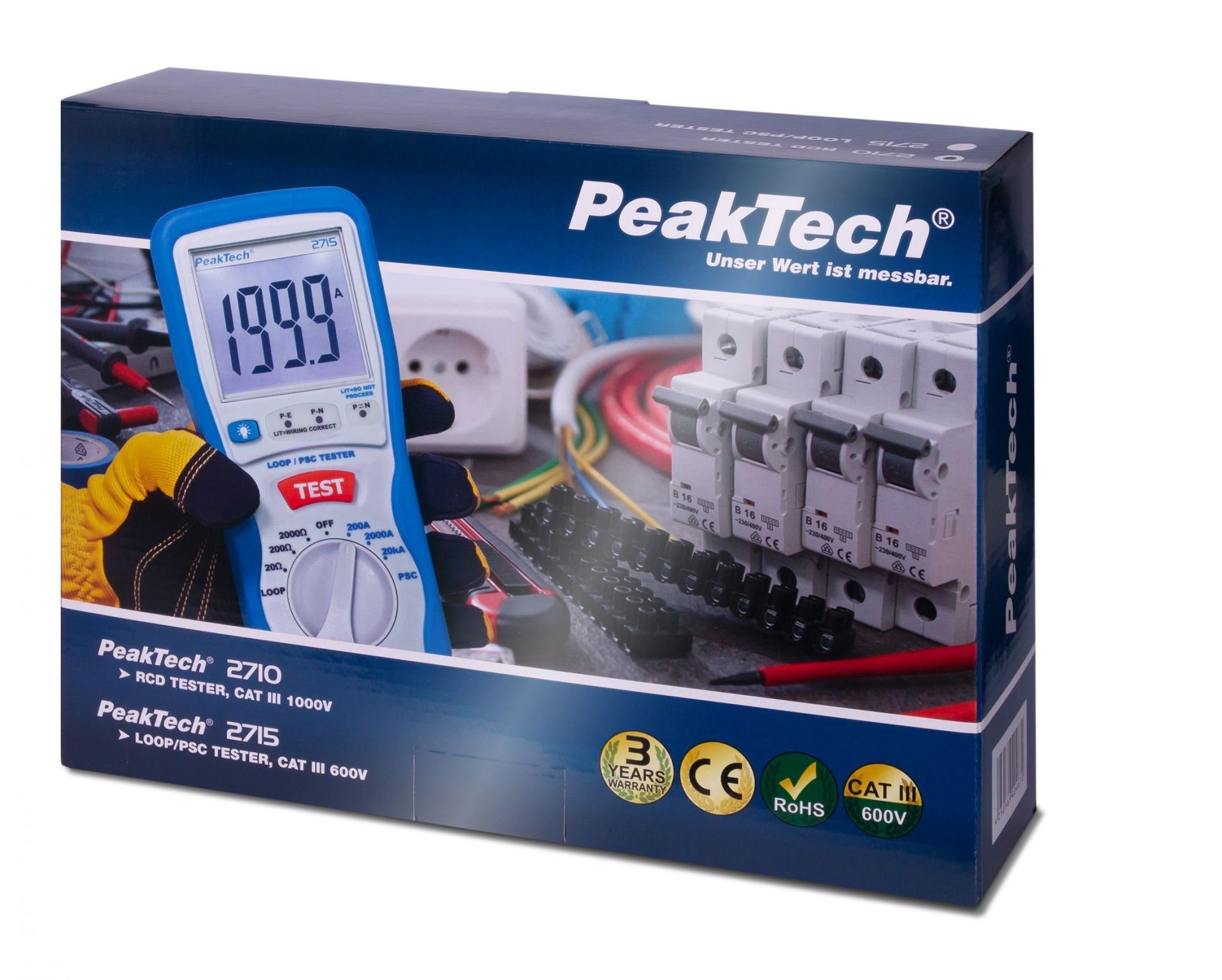Spannungsprüfer 2715: Digitales PeakTech (1 P Schleifenstrommessgerät, LOOP/PSC St) PeakTech