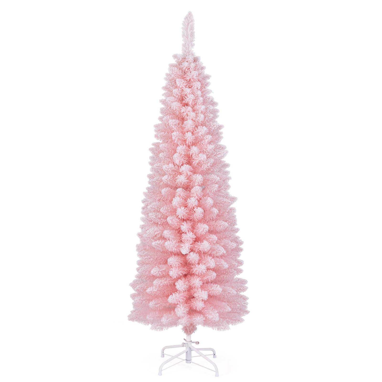 COSTWAY Künstlicher Weihnachtsbaum, 150cm, 328 Zweigspitzen mit Schnee, Rosa