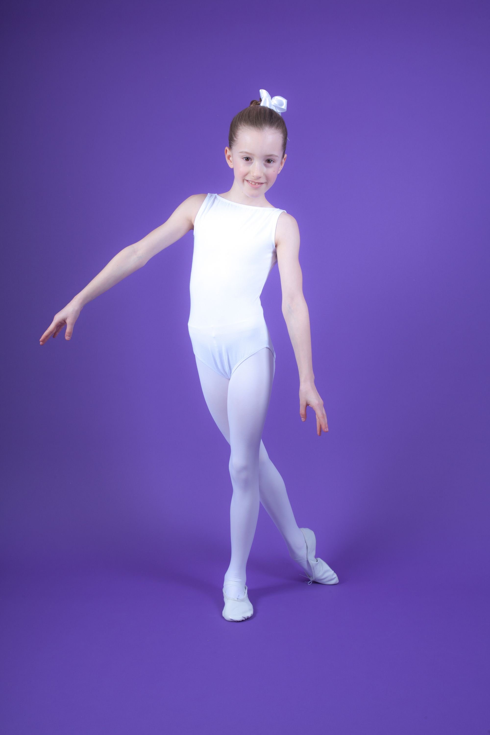 Ballett Body Trikot tiefem weiß Linda mit Kinder tanzmuster fürs Rückenausschnitt Ballettbody ärmelloses