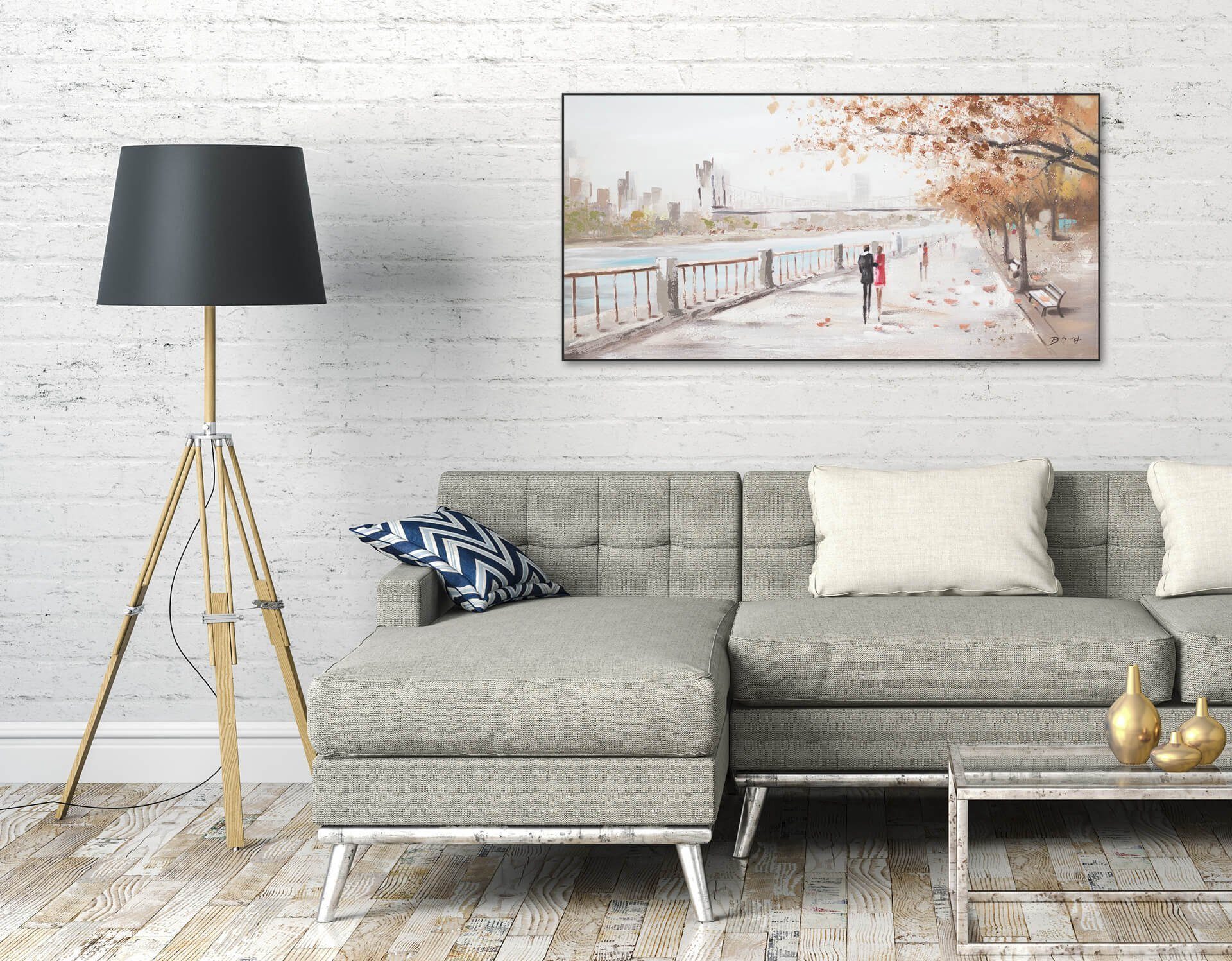 KUNSTLOFT Gemälde Autumn Walk 120x60 Wohnzimmer 100% HANDGEMALT Wandbild Leinwandbild cm