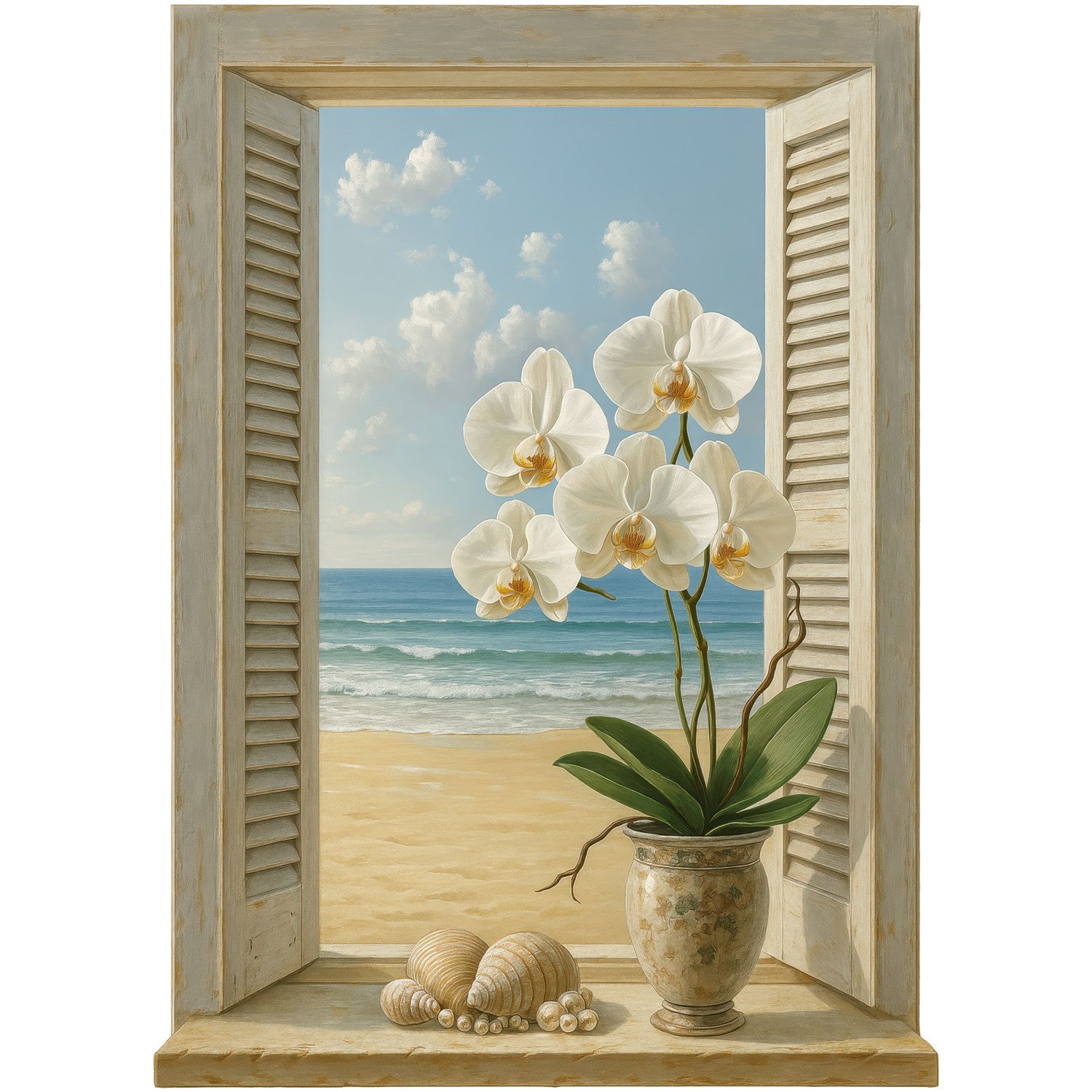 Tulup Wandtattoo Dekorativer 3D-Wandaufkleber Fenster, Blau 3D-Wandsticker, Fenster zum Meer, Landschaften
