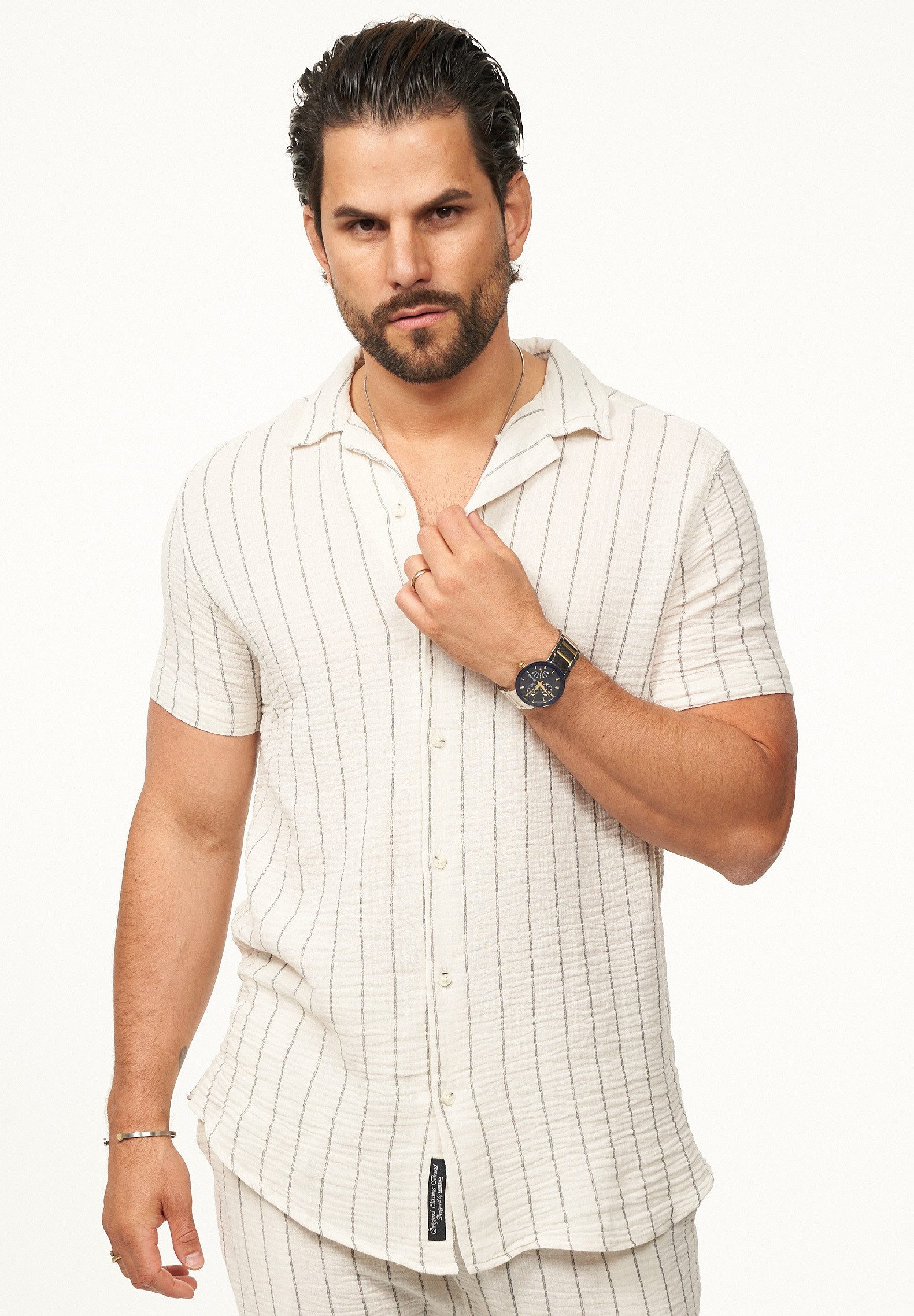 CARISMA Kurzarmhemd für Herren im luftigen Crinkle-Stoff mit Streifen - Sum günstig online kaufen