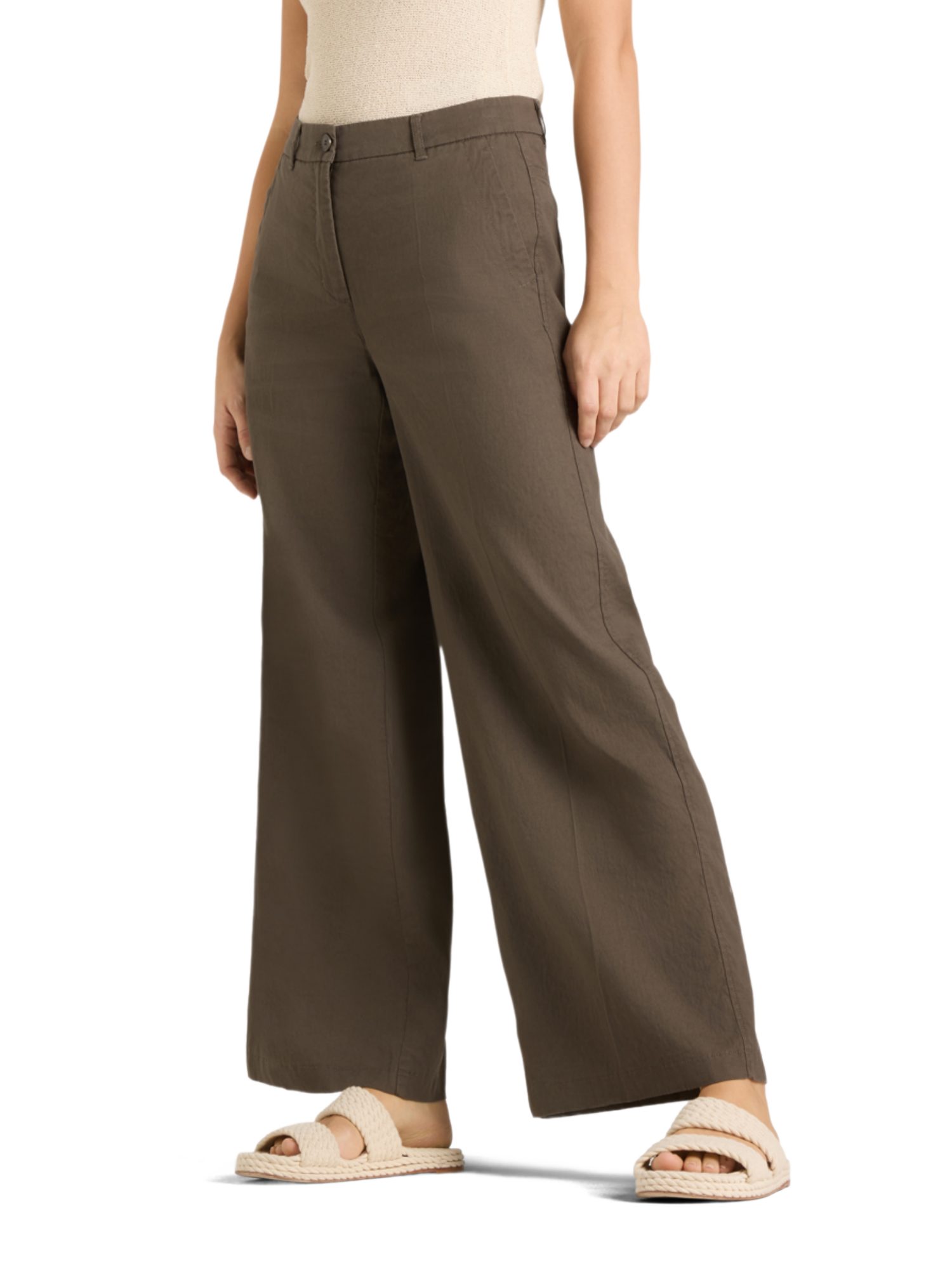 Cambio Stoffhose braun,Casual,Leinen,Unifarben,Wide Leg,Mittel