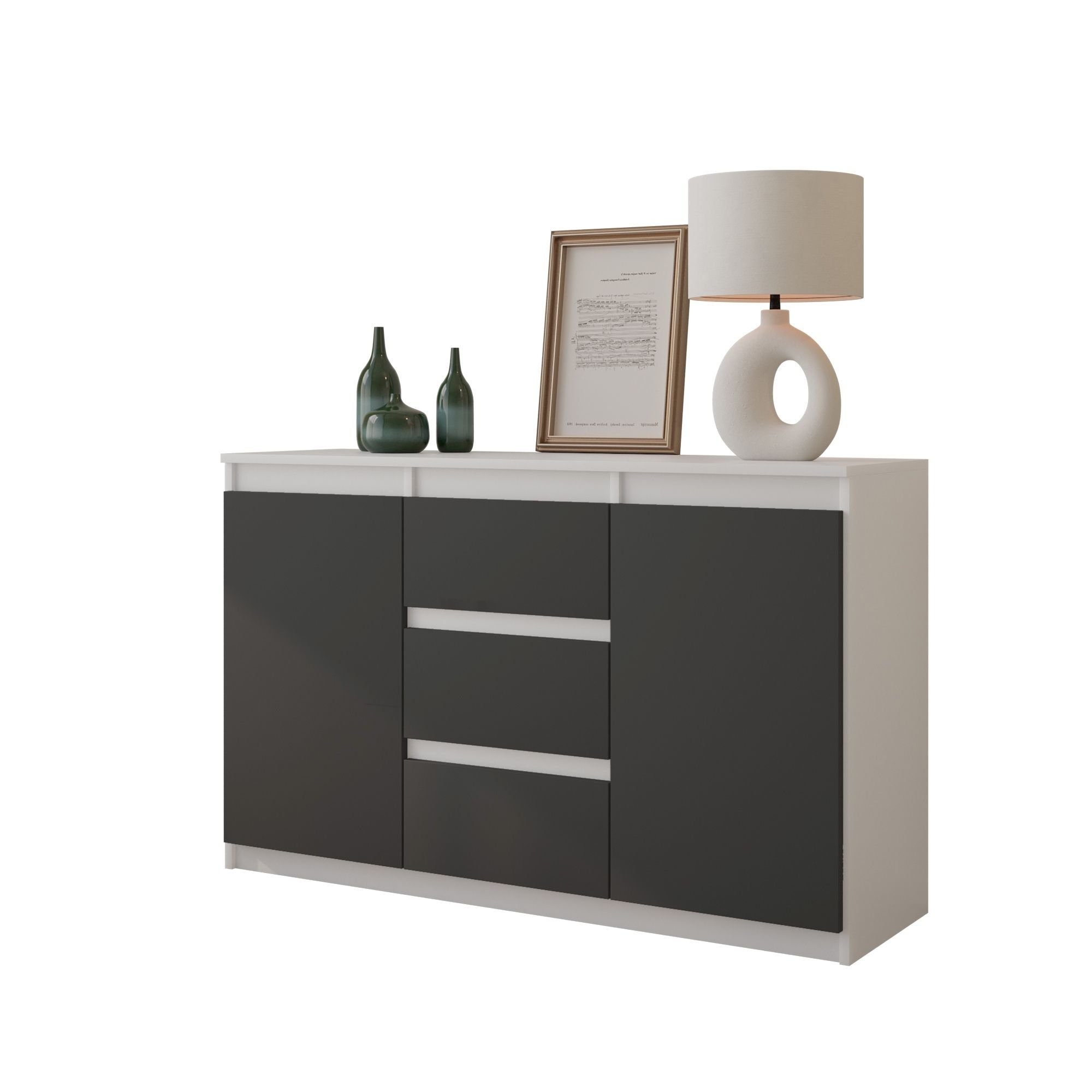 Furnica Kommode MIKEL, 3 Schubladen und 2 Türen - Weiß Matt H75cm B120cm T35cm