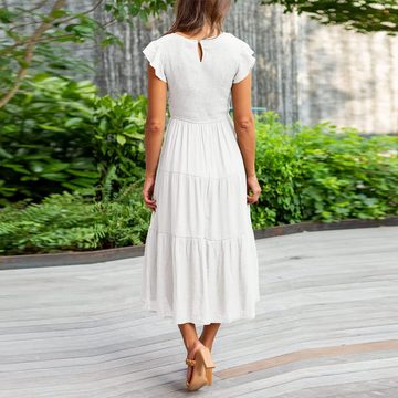 B.X Sommerkleid Damen gesmoktes Slim Fit Abendkleider Freizeit trendige Strandkleider Hohe Taille trendige Cocktailkleider kurze Ärmel Rüschen Sommerkleid