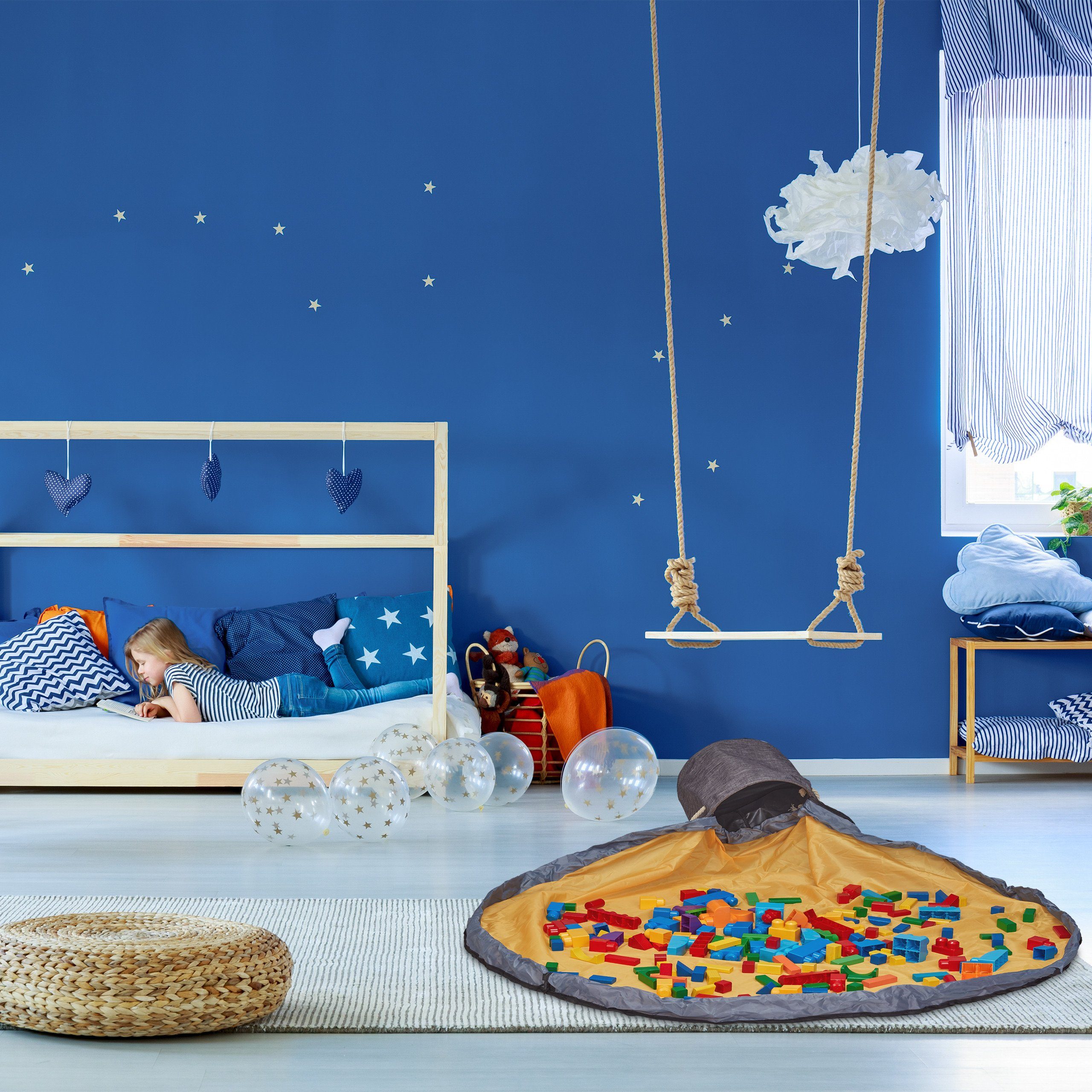 relaxdays Aufbewahrungskorb Aufräumsack mit Spieldecke, Grau-Orange günstig online kaufen