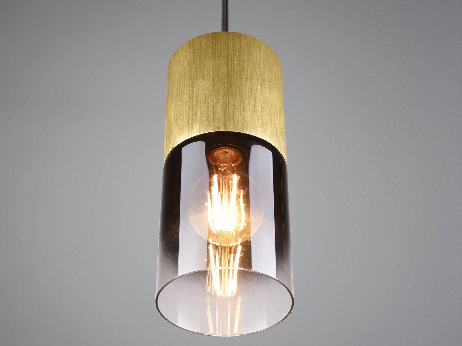 TRIO Leuchten LED Pendelleuchte, Dimmfunktion, LED wechselbar, Warmweiß, klein, Rauchglas einflammig für über-n Esstisch & Bett hängend, Ø 10cm