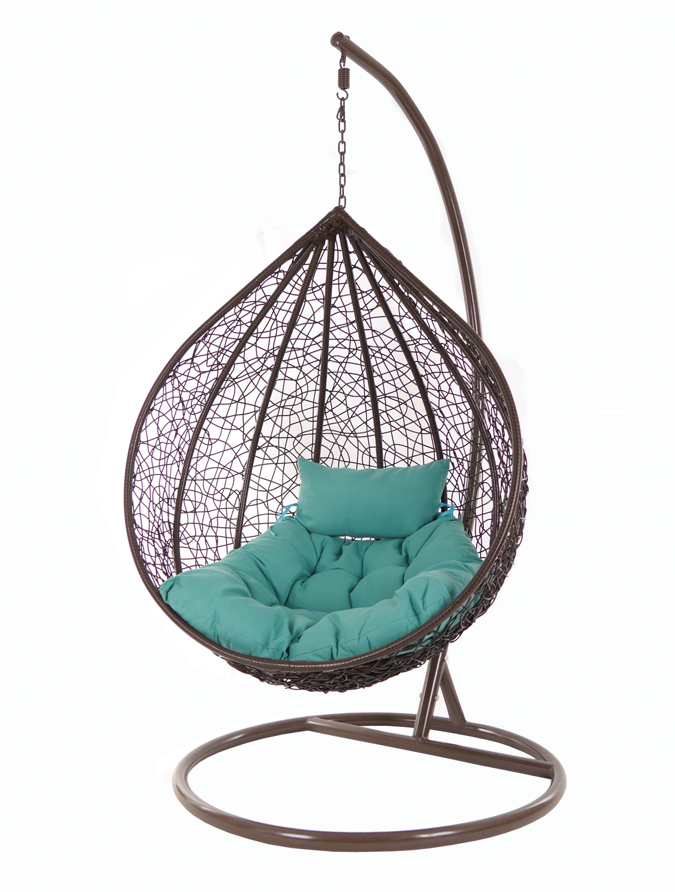 KIDEO Hängesessel Hängesessel MANACOR darkbrown, Swing Chair, Hängesessel mit Gestell und Kissen, dunkelbraun, Loungemöbel meeresblau (5060 ocean)