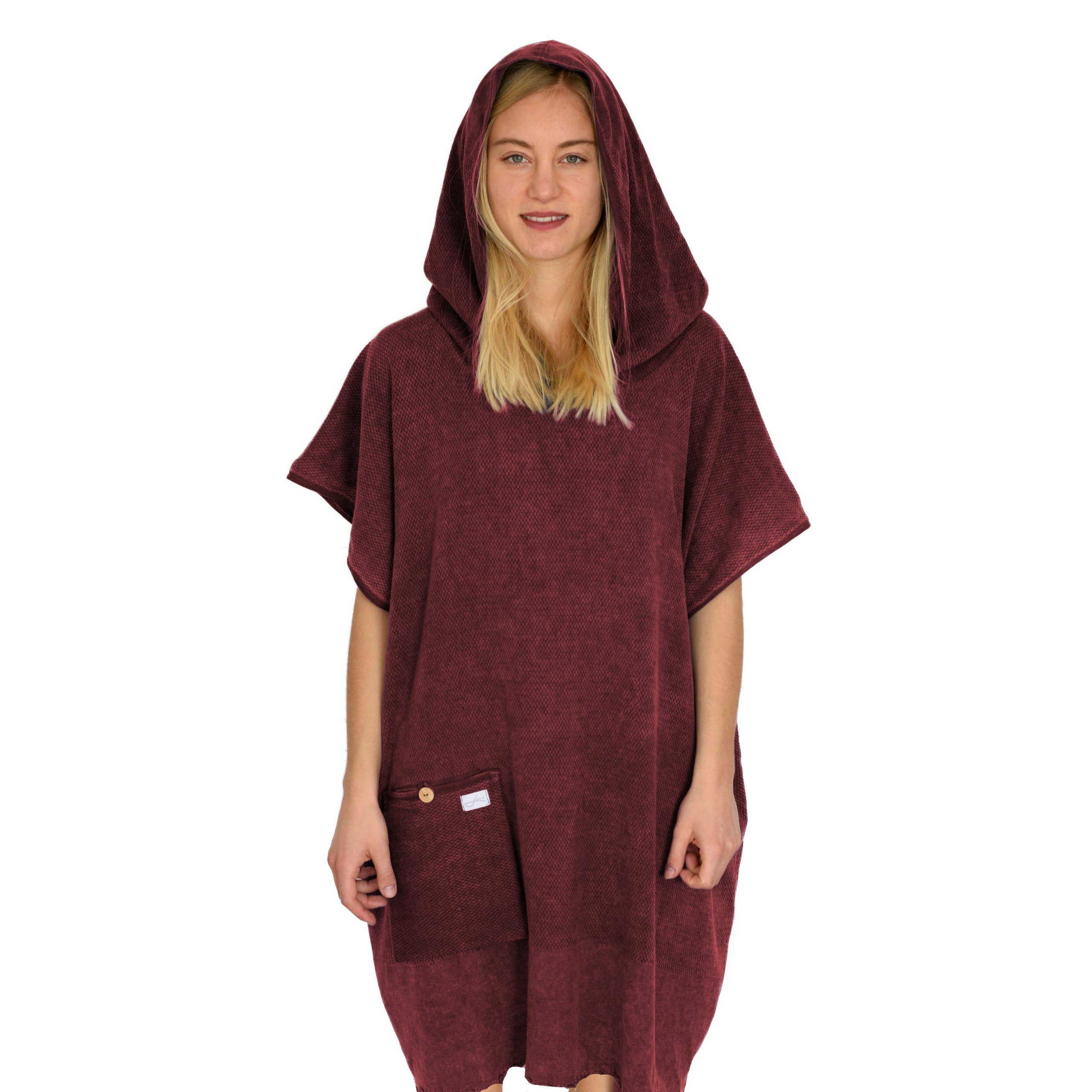 burgundy Badeponcho Badeponcho Germany Made & (leicht in Lou-i Surfponcho Kapuze schnell trocken),