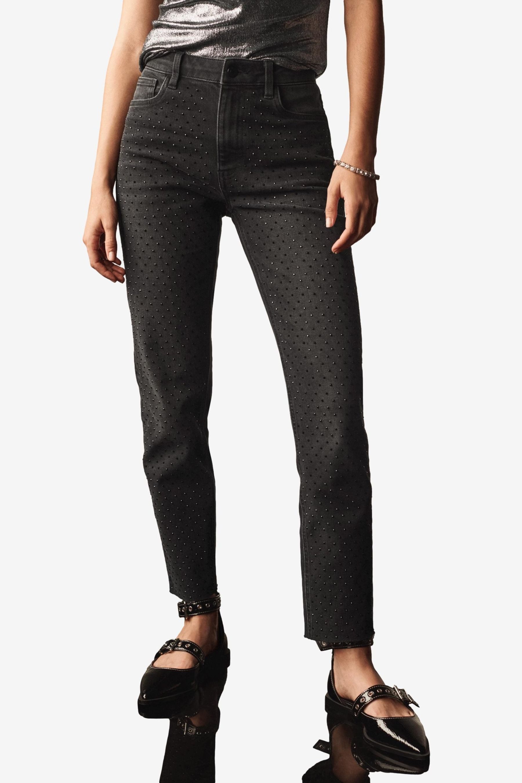 Slim-fit-Jeans Relaxed Fit Jeans Verzierung, Kurzgröße