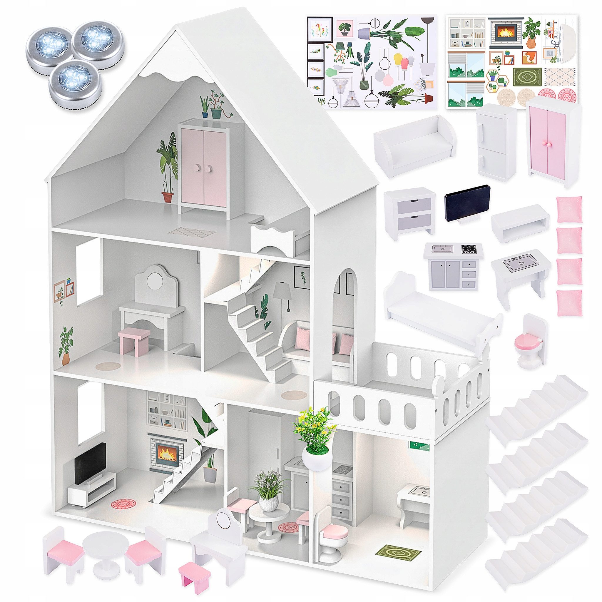 Green Series Puppenhaus Puppenhaus Holz Groß – LED Traumvilla – Kinderzimmer Deko – Zubehörset