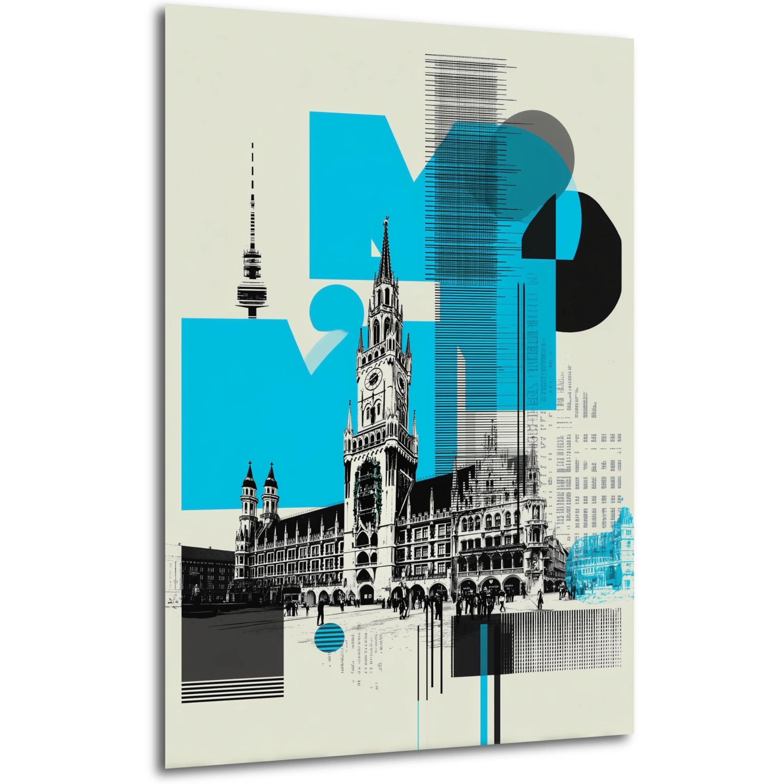 DARO Design Wandbild München Wandbilder Wand Deko Bilder Modern Leinwandbild, (München als Collage mit Zahlenmotiv - Bild mittelgroß Wohnzimmer Büro Flur Schlafzimmer Esszimmer Einteilig Hochformat Fotodruck Städte-Skyline), 40x30 cm