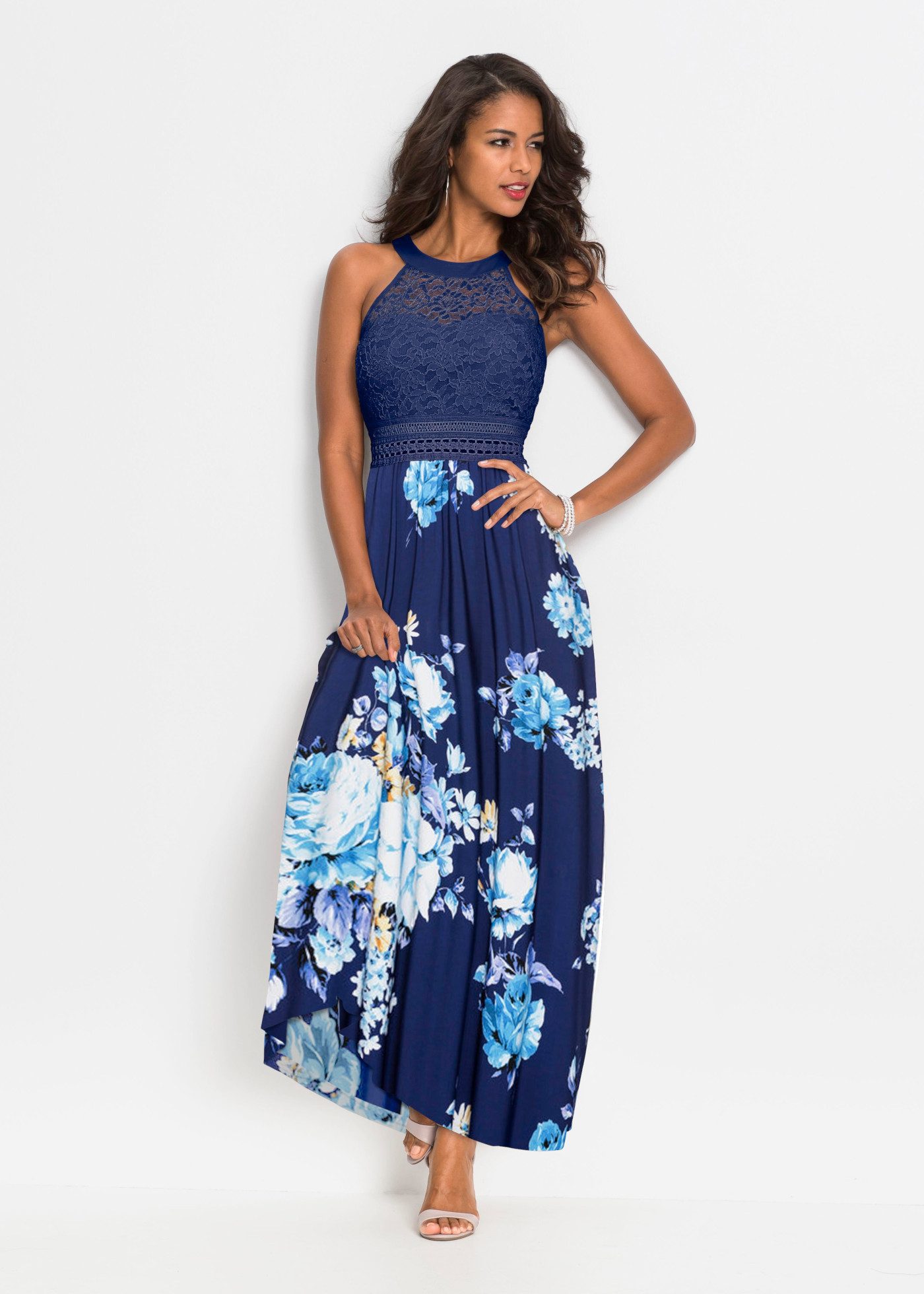 bonprix Jerseykleid für einen romantischen Look, amerikanischer Ausschnitt