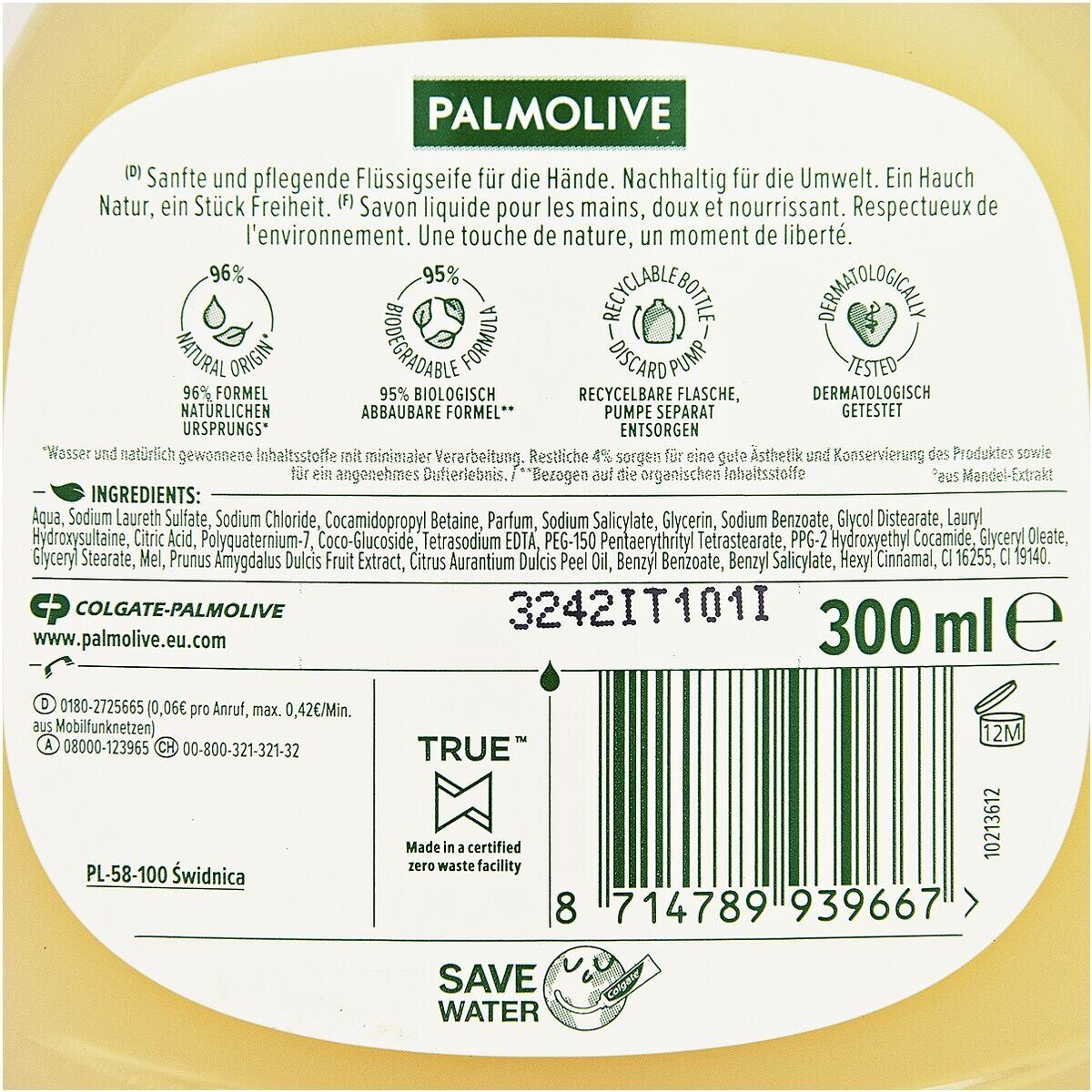 PALMOLIVE Flüssigseife Milch & Honig, mit feuchtigkeitsspendenden Substanzen, 300 ml