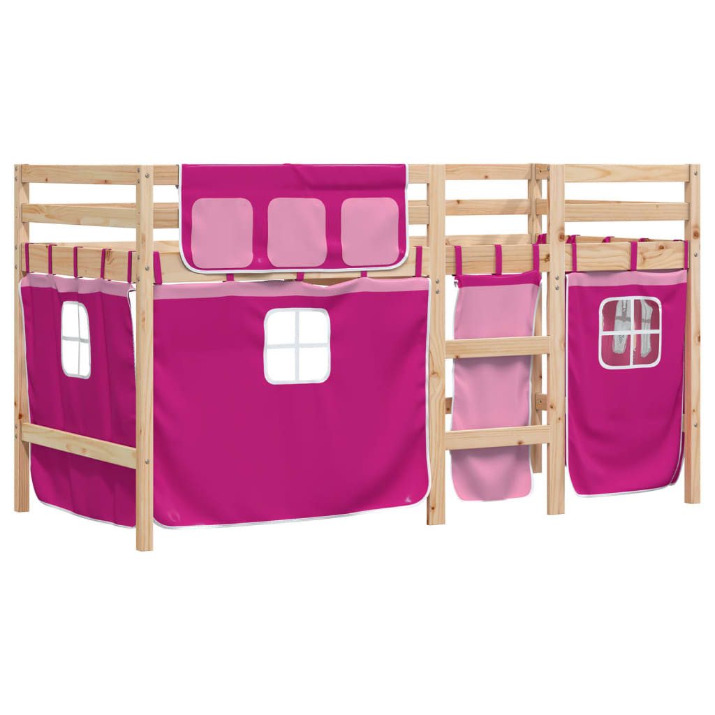 vidaXL Bett Kinderhochbett mit Vorhängen Rosa günstig online kaufen