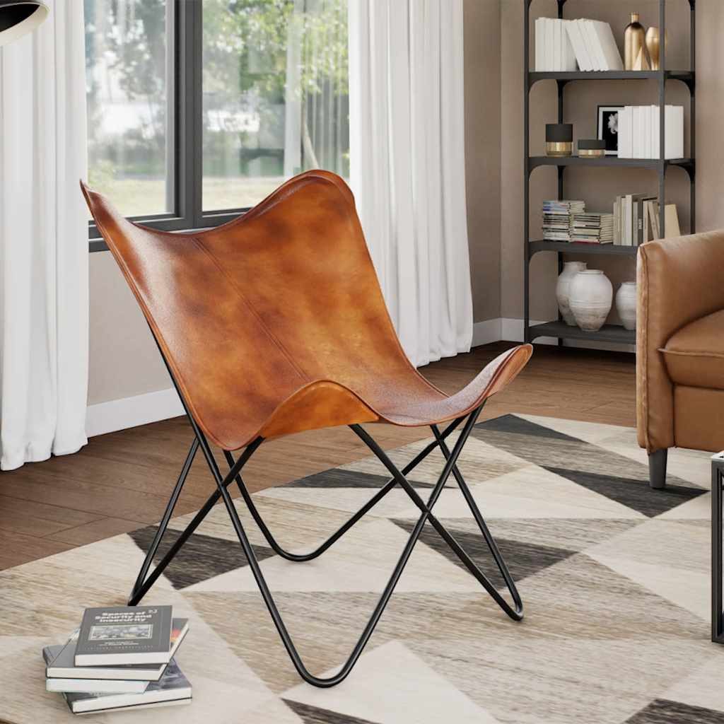 vidaXL Sessel vidaXL Butterfly-Sessel Braun Echtleder