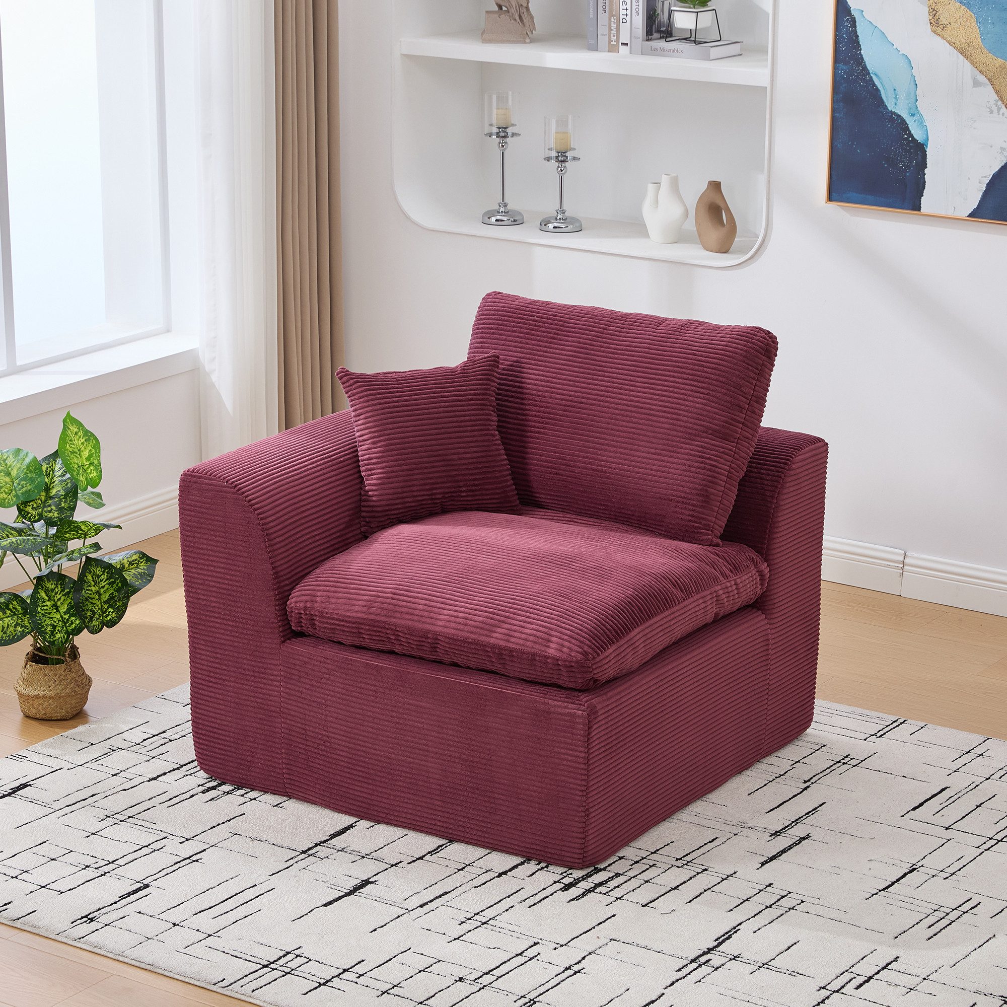 KLAM HOME Sessel Moderner Cord Sessel Einzelsitzer im Nordischen Stil (Dunkelgraues Sofa mit Hochwertigem Bezug), Hoch elastischer Schaumstoff für maximalen Sitzkomfort