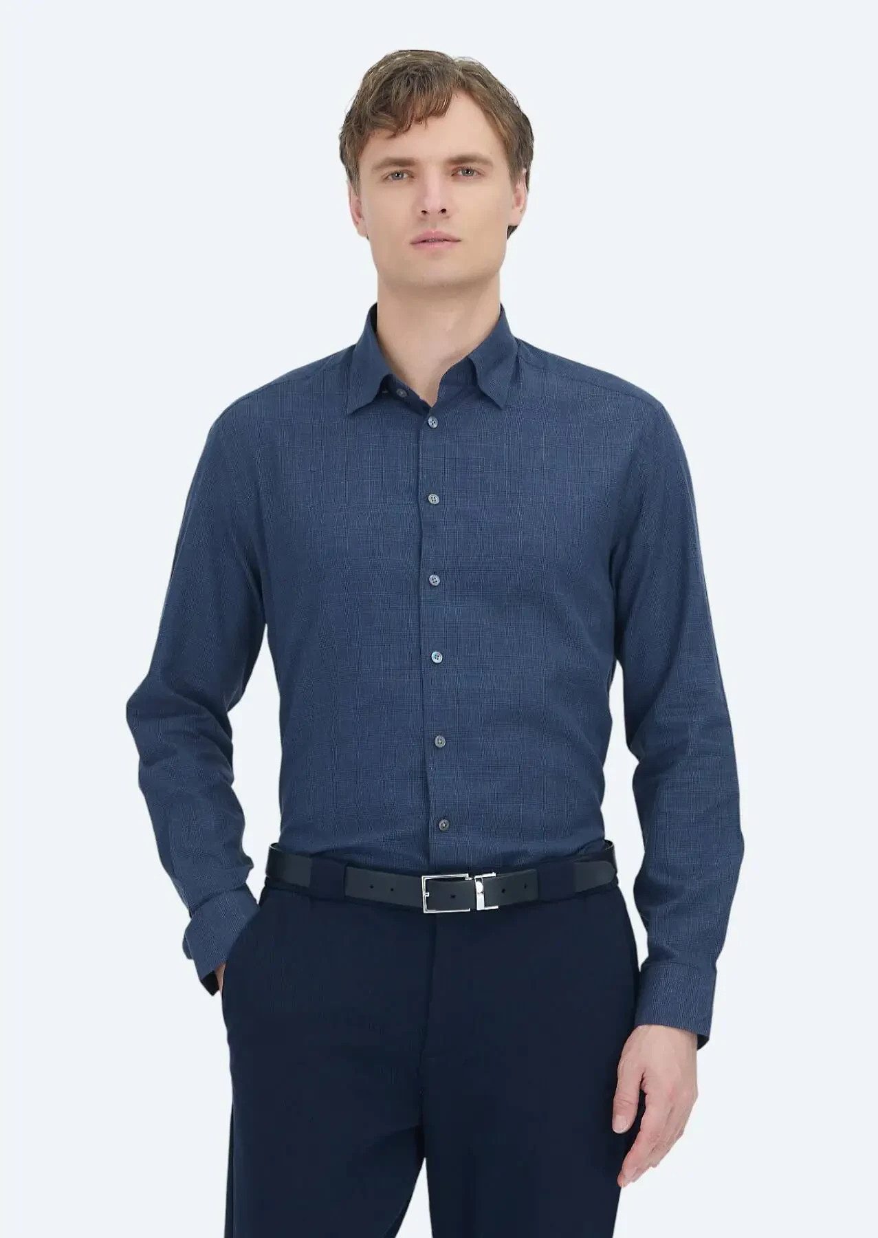 RAMSEY Hemdbluse Hellblaues, kariertes Freizeithemd aus 100 % Baumwolle