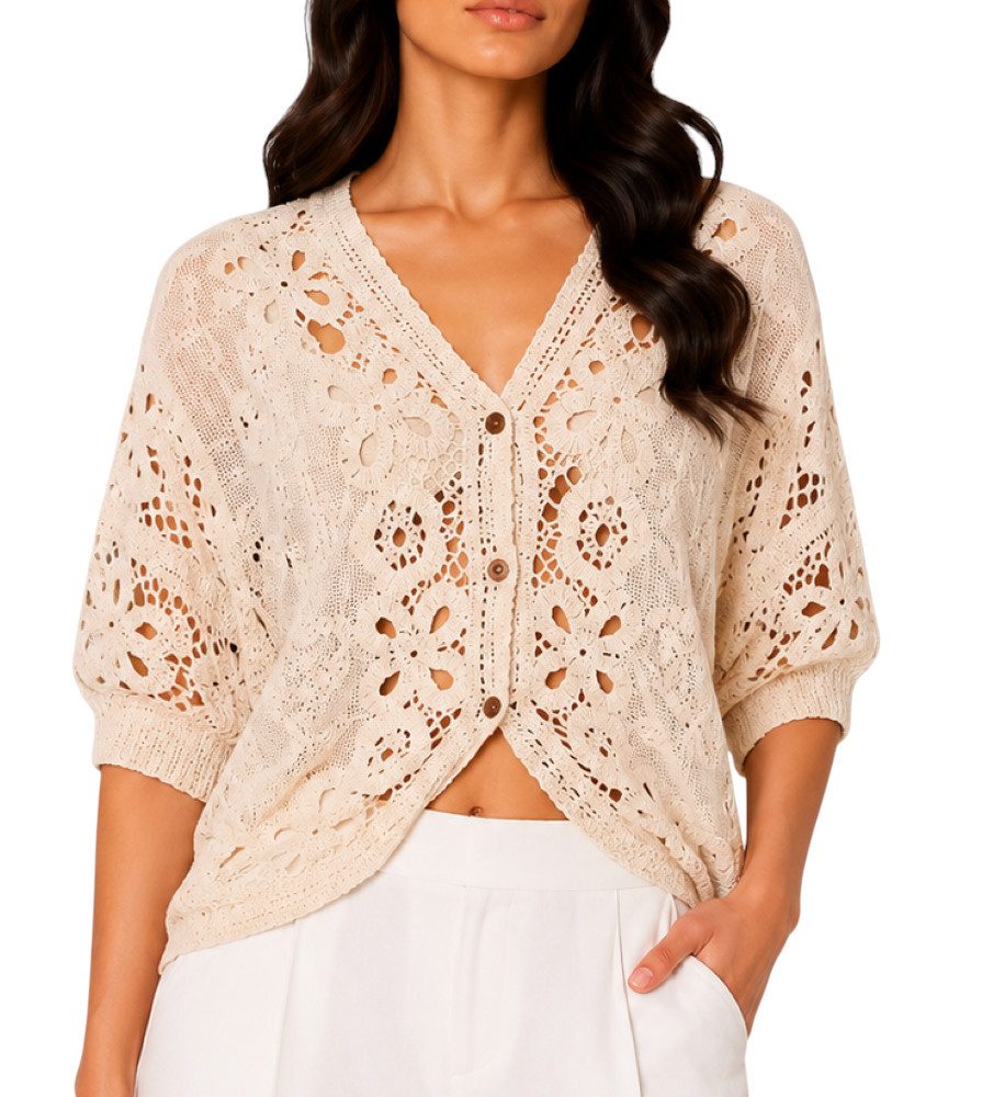 Mississhop Bolero Damen Bolero Spitze Kurzarm Baumwolle Sommer Cardigan Gr. S/M