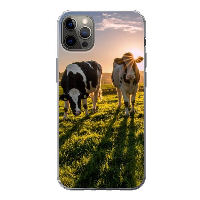 MuchoWow Handyhülle Kühe - Sonne - Gras - Tiere - Bauernhof Handyhülle Apple iPhone 12 Pro Max Smartphone-Bumper Print Handy