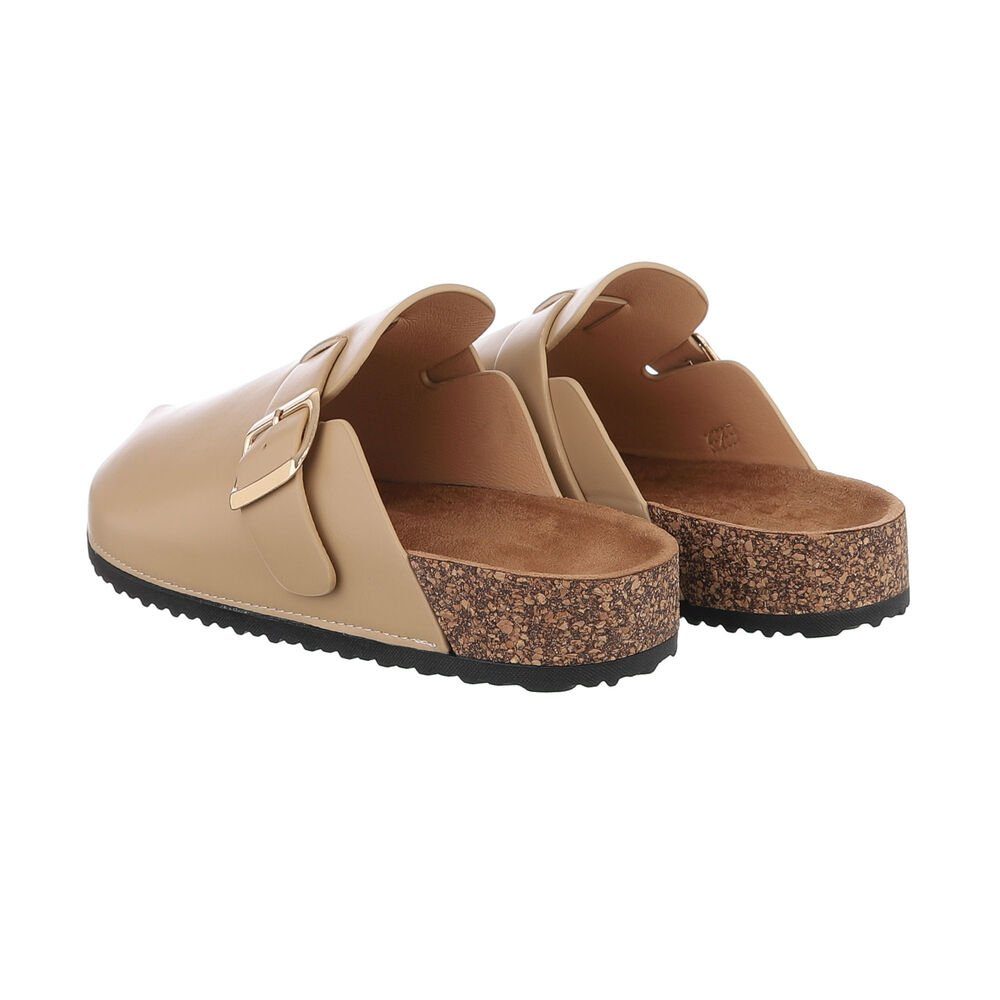 Ital-Design Damen Mules Freizeit Pantolette (85275969) Flach Pantoletten in Hellbraun