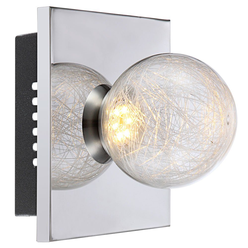 cm Warmweiß, Globo H LED-Leuchtmittel Struktur Wohnzimmer Wandleuchte, verbaut, 15 fest LED Glaskugel LED Wandlampe Wandleuchte Chrom