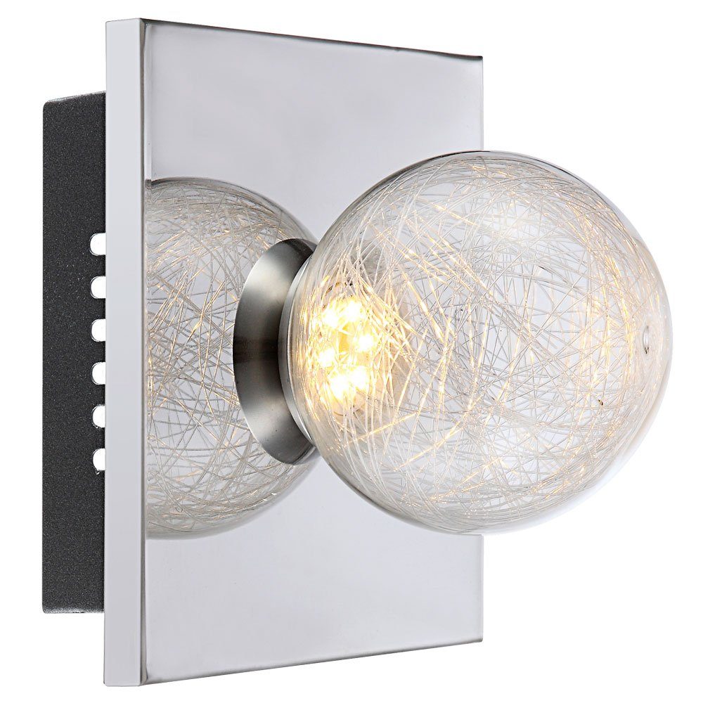 GLOBO LIGHTING LED Wandleuchte, LED-Leuchtmittel fest verbaut, Warmweiß, LED Wandlampe Wandleuchte Struktur Glaskugel Chrom H 15 cm Wohnzimmer