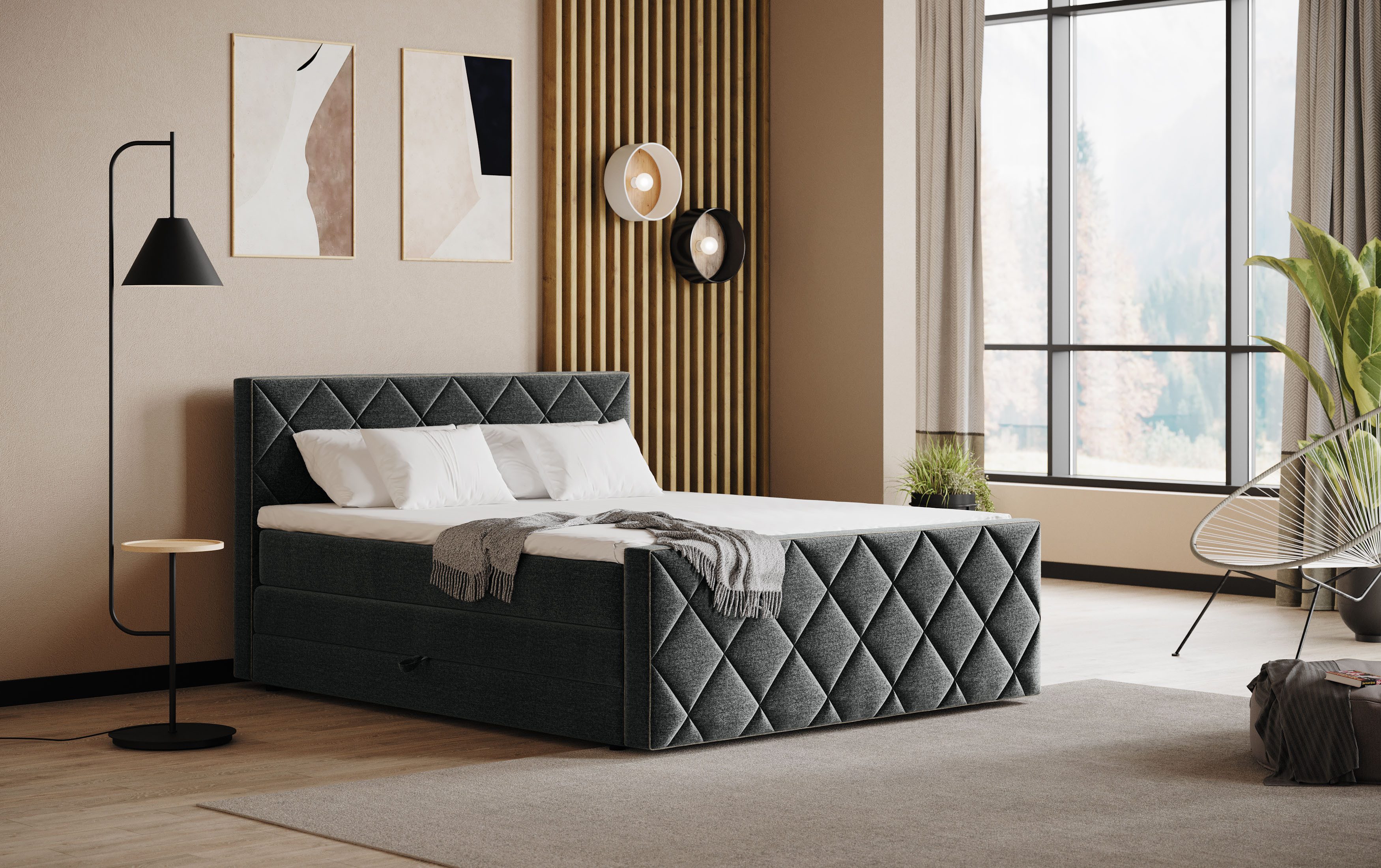 COTTA Boxspringbett Tower inkl. Bettkasten, mit Keder in abgesetzter Farbe, in verschiedenen Breiten, Härtegraden und Farben erhältlich