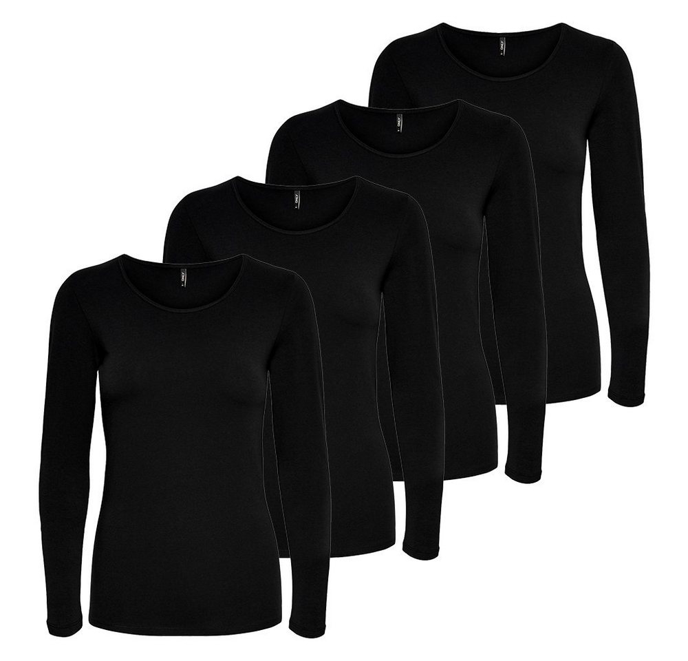 ONLY Langarmshirt Langarmshirt Damen Shirt Schwarz Weiß Longsleeve 1er - 5er Pack