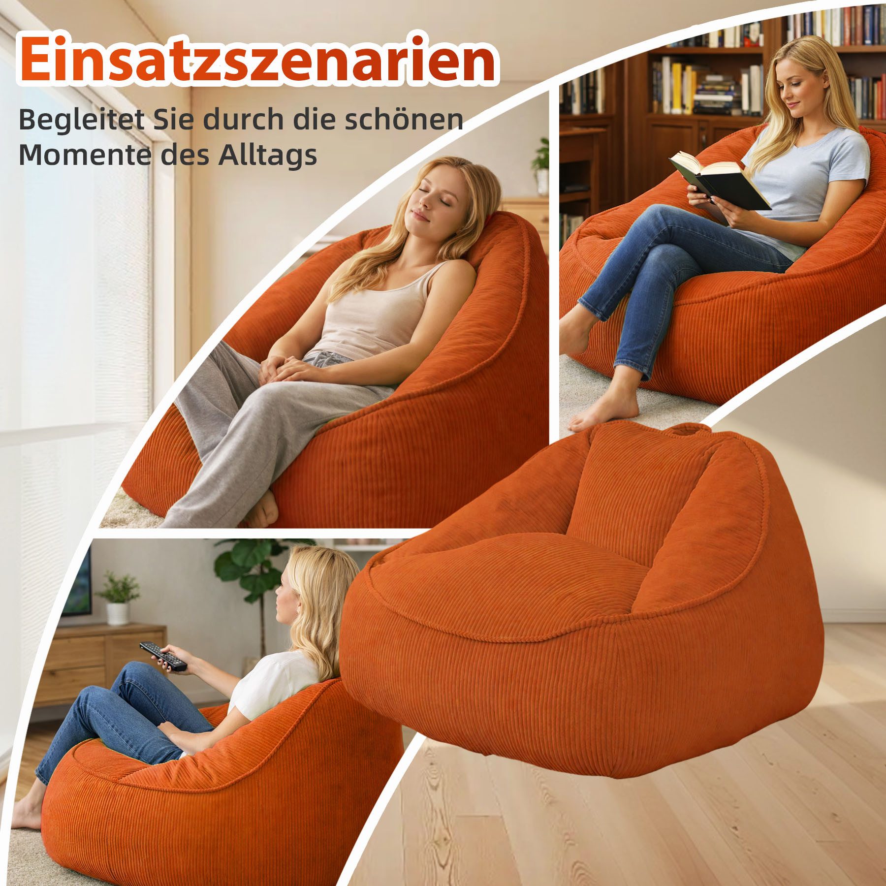 HomeMiYN Sitzsack Weicher Riesen Sitzsack aus Cord – Sessel fürs Wohnzimmer „Birne“ – Bild 4 von 5